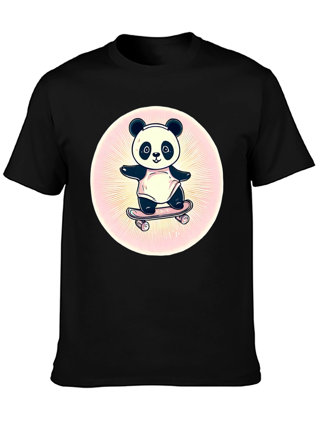 Panda Skateboarder Graphic Tee - Black Cotton Blend
