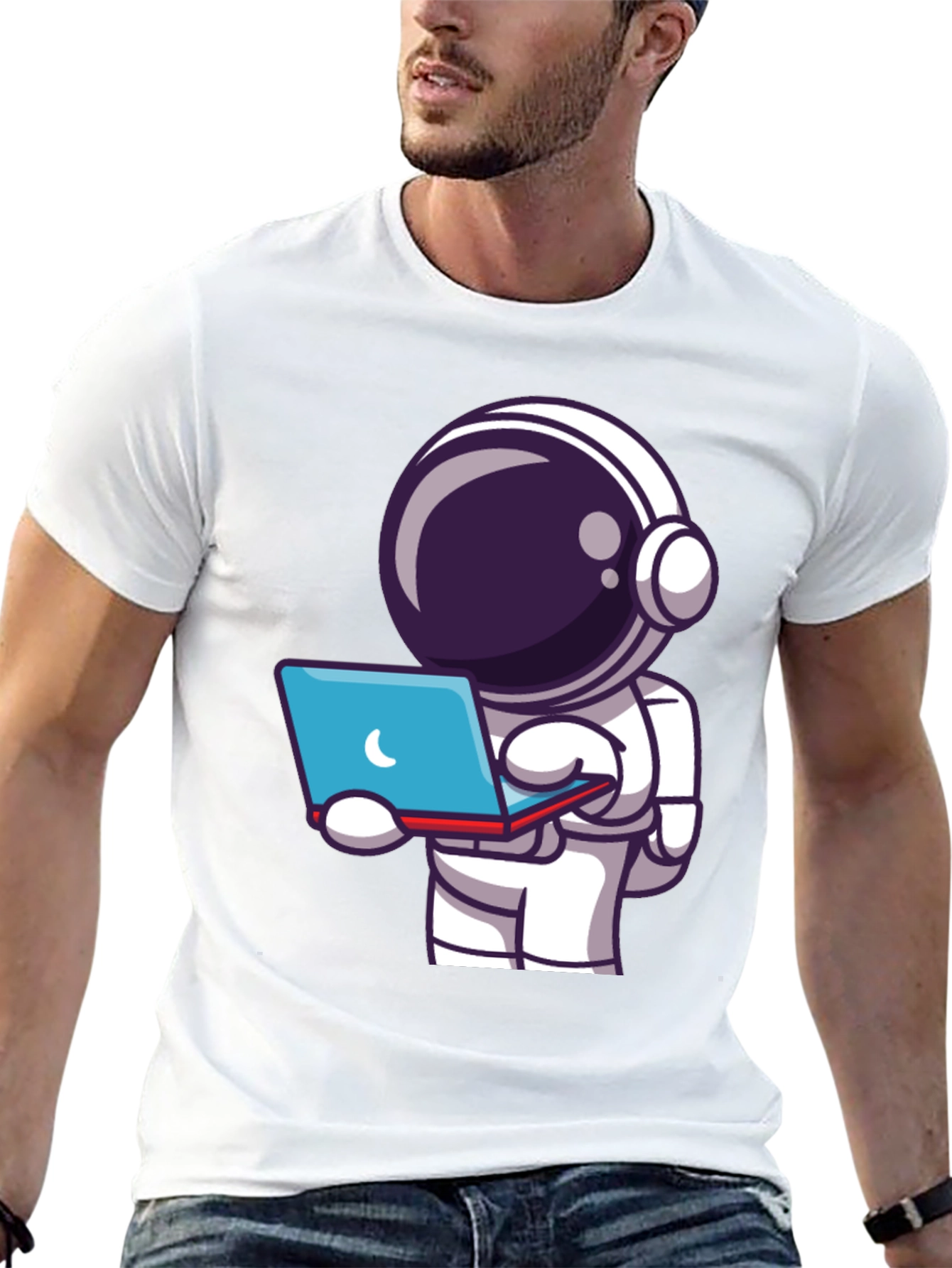 Astronaut Laptop T-Shirt - Space Explorer Tee