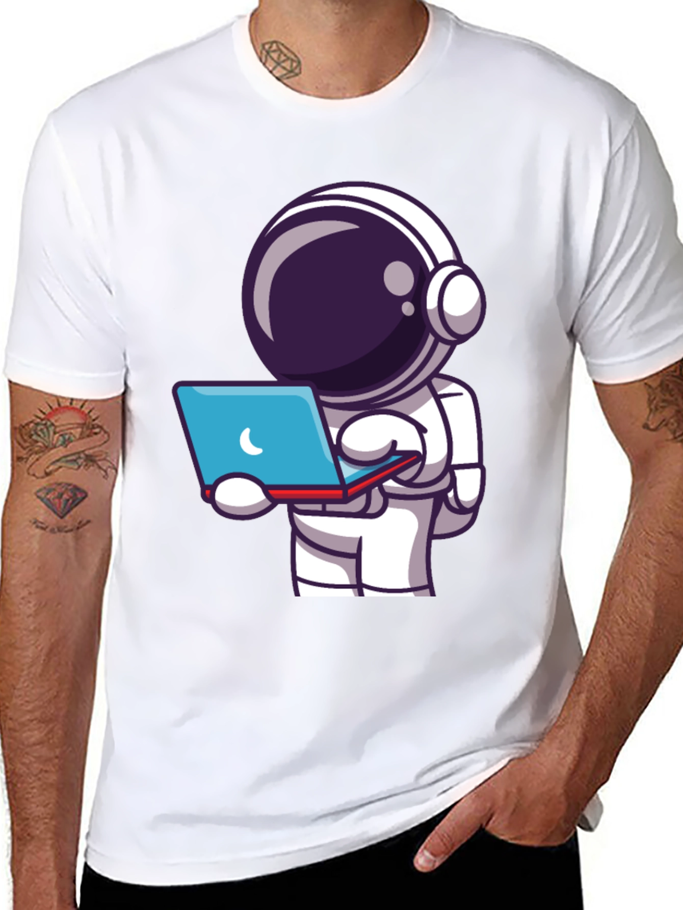 Astronaut Laptop T-Shirt - Space Explorer Tee