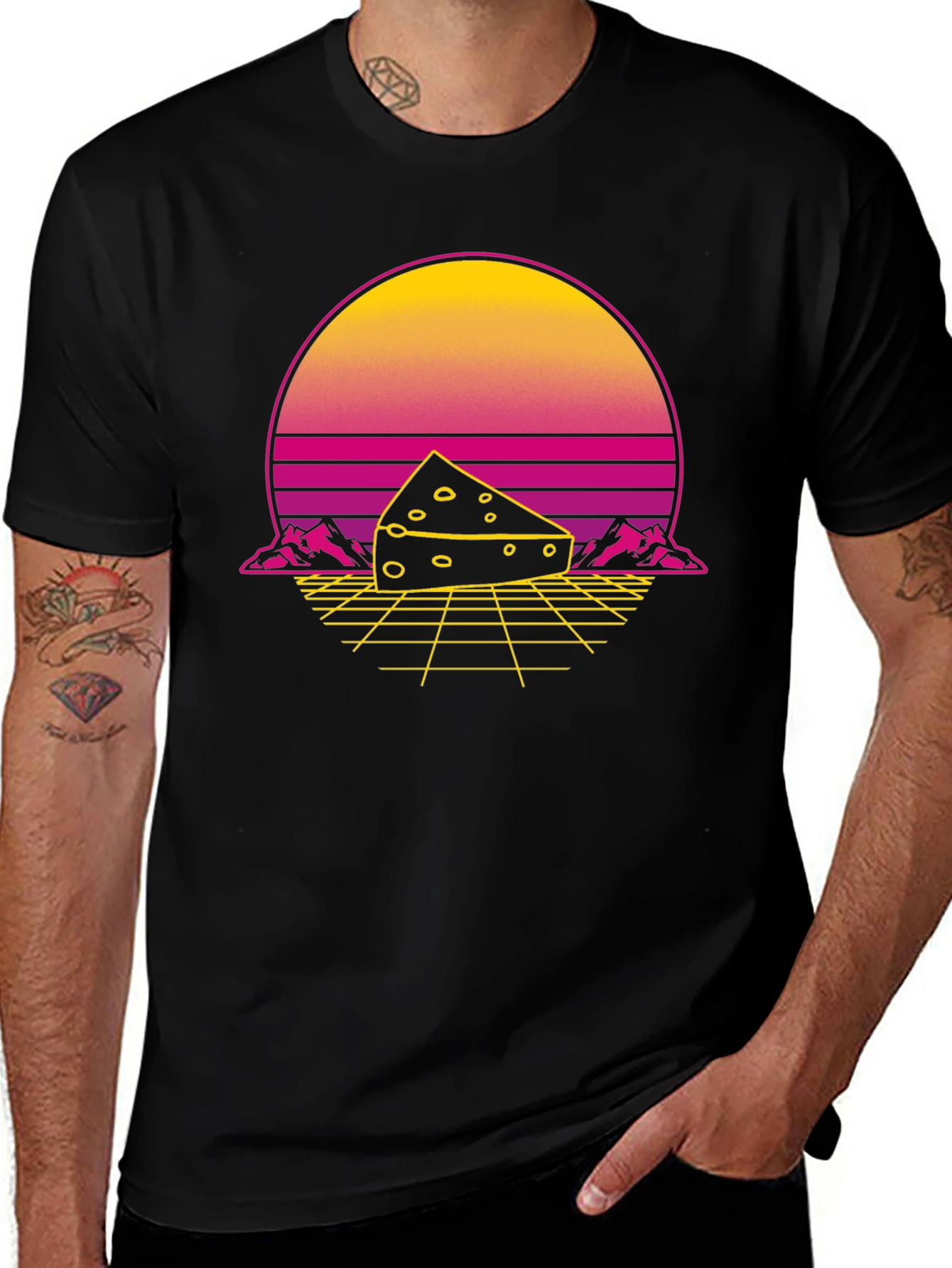 Retro Cheese Graphic T-Shirt - Black