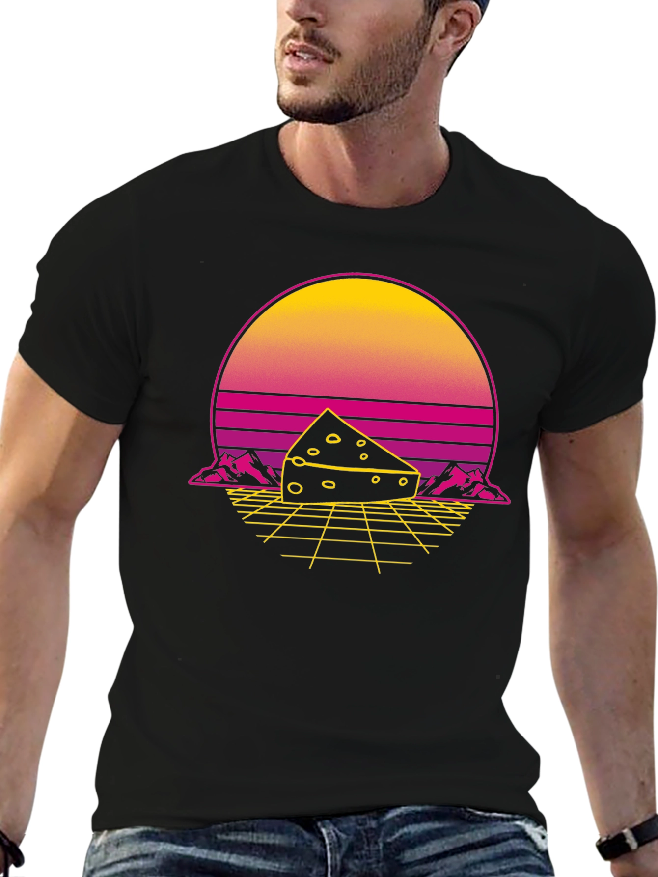 Retro Cheese Graphic T-Shirt - Black