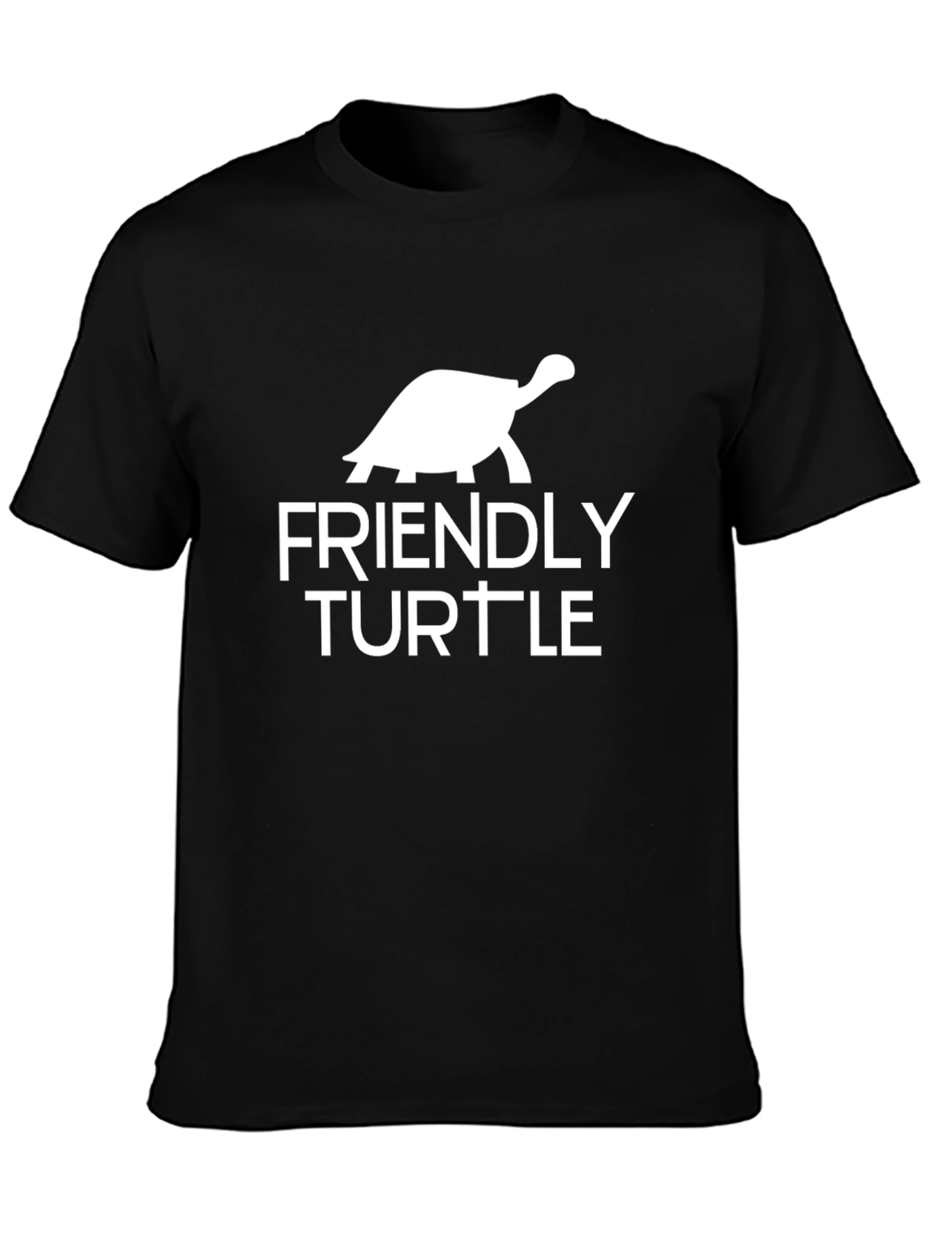 Friendly Turtle Graphic Tee - Black Cotton T-Shirt