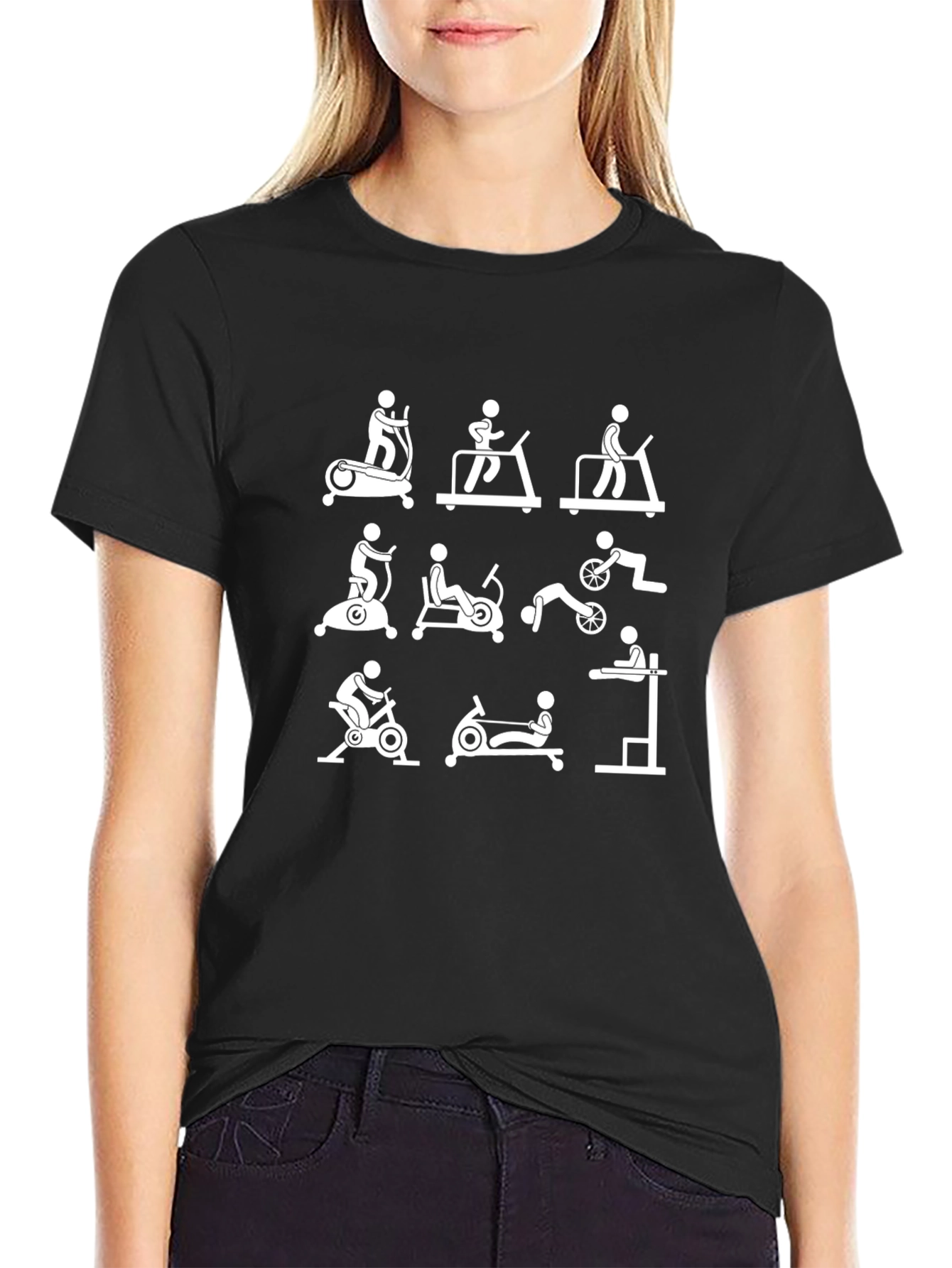 Gym Workout Stick Figures Black T-Shirt