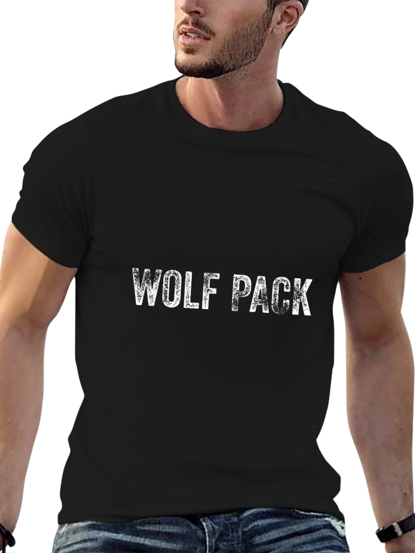 Wolf Pack Graphic Print Black T-Shirt
