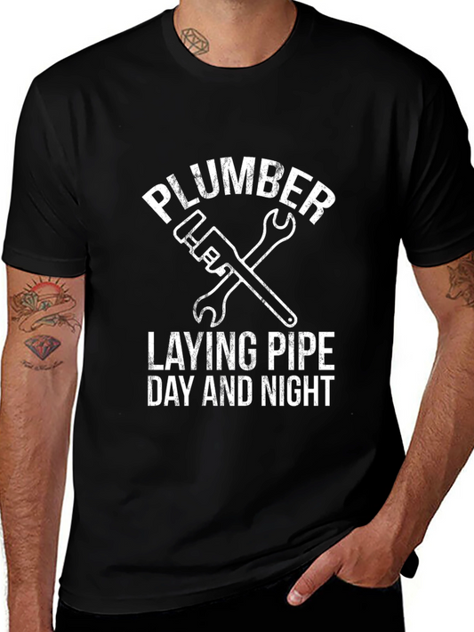 Plumber Laying Pipe Day and Night Graphic T-Shirt