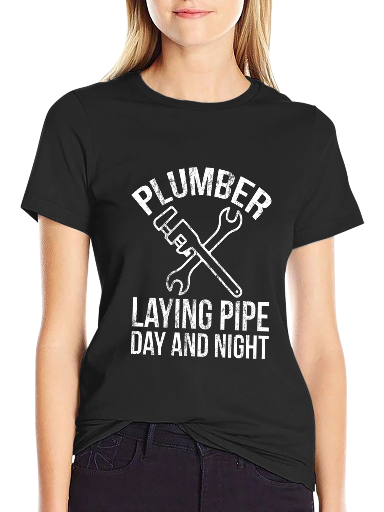 Plumber Laying Pipe Day and Night Graphic T-Shirt