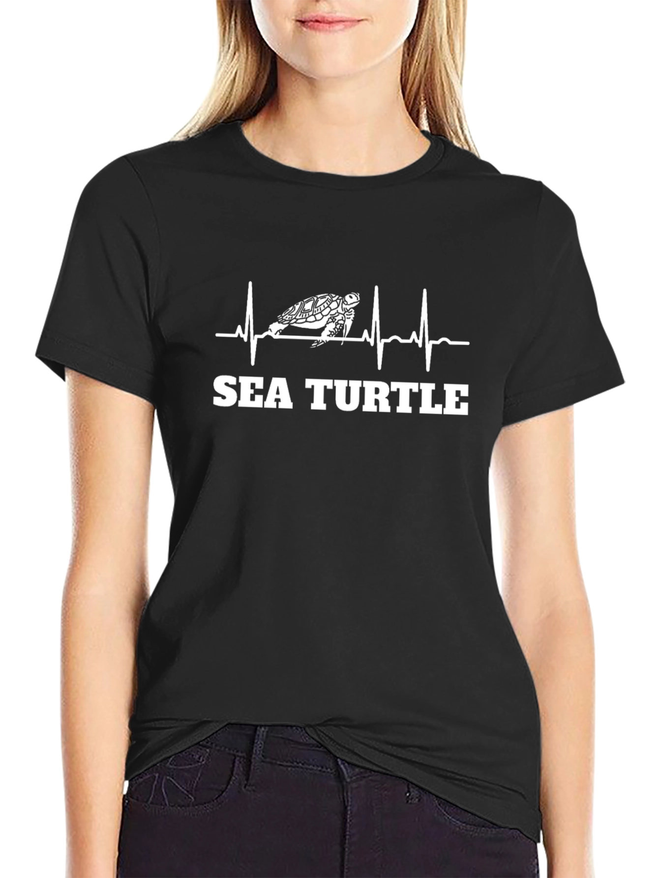 Sea Turtle Heartbeat T-Shirt - Black Novelty Design