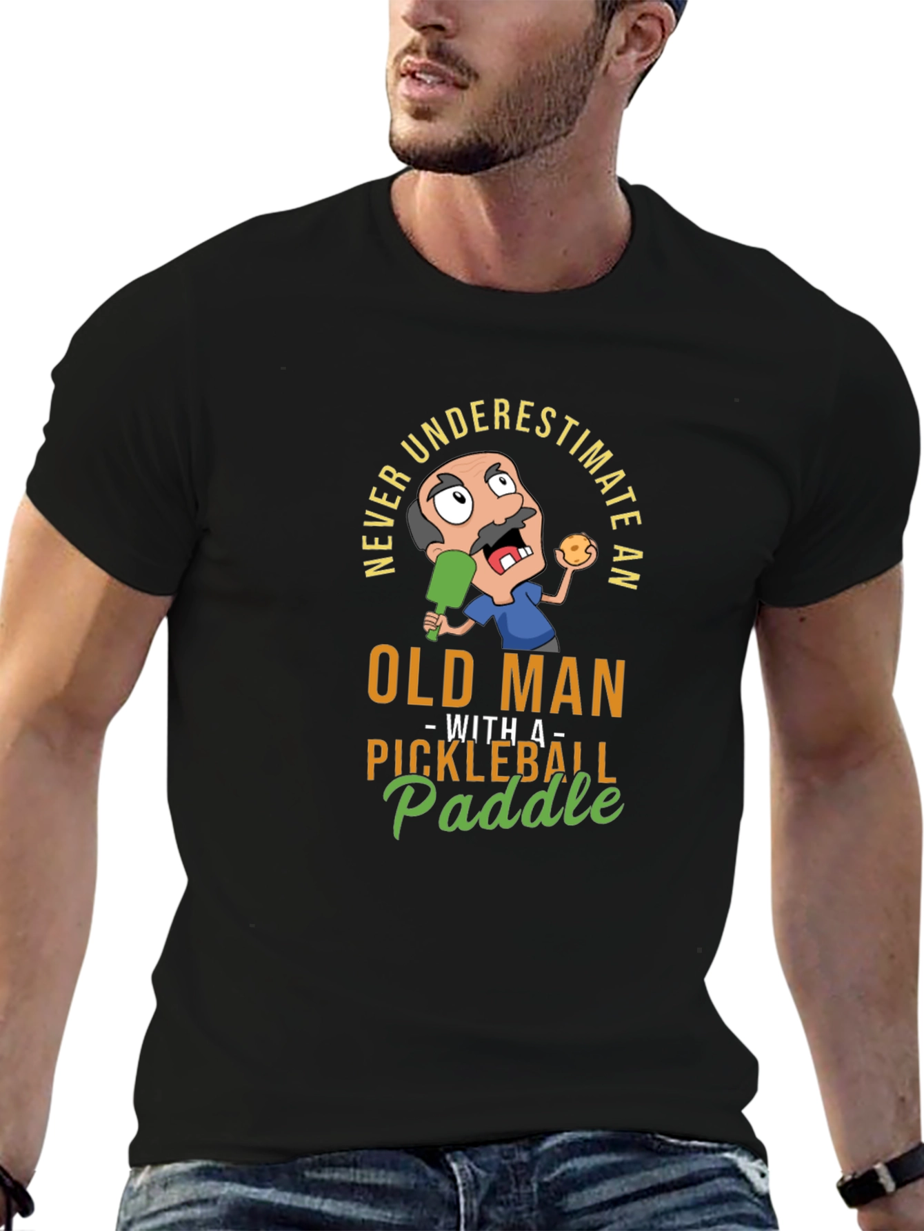 Never Underestimate Old Man with Pickleball Paddle T-Shirt