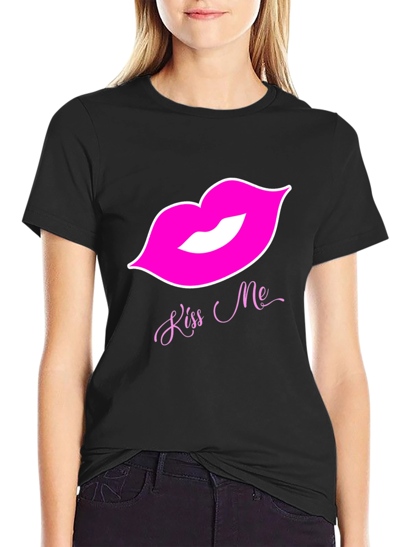 Kiss Me Lips Graphic Tee - Black T-Shirt