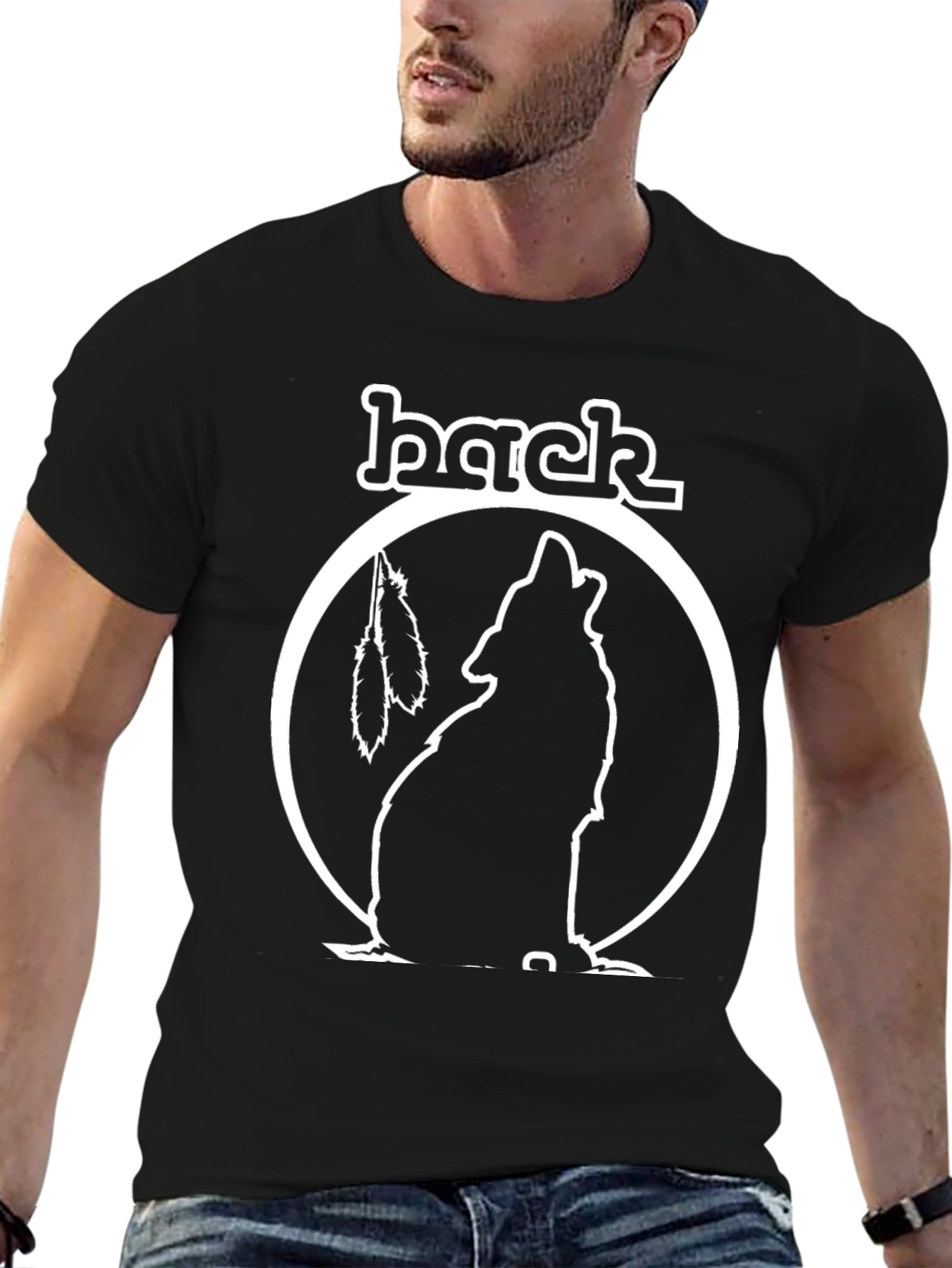 Black Wolf Tee with Feather Detail