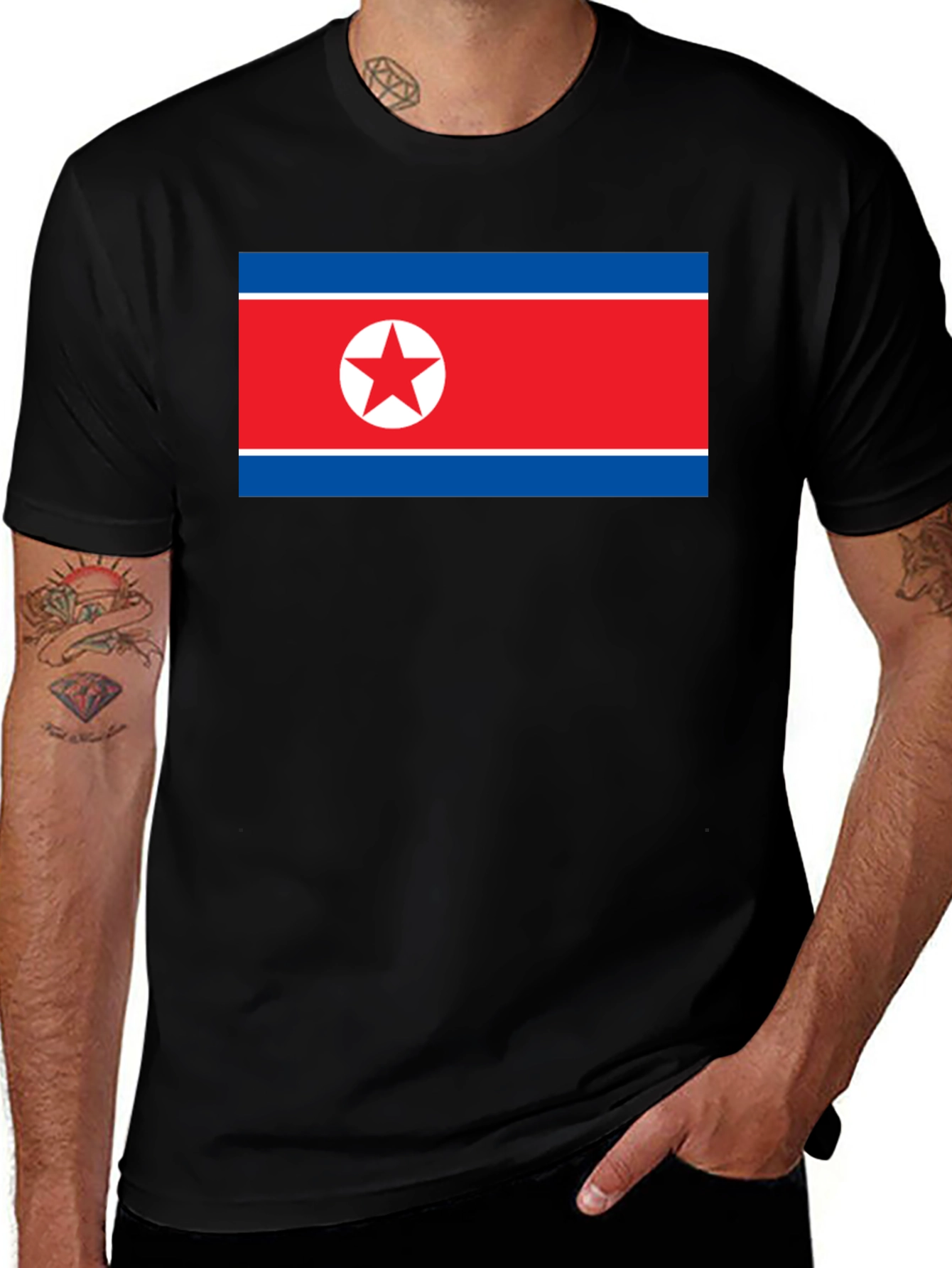 North Korea Flag Graphic T-Shirt - Black
