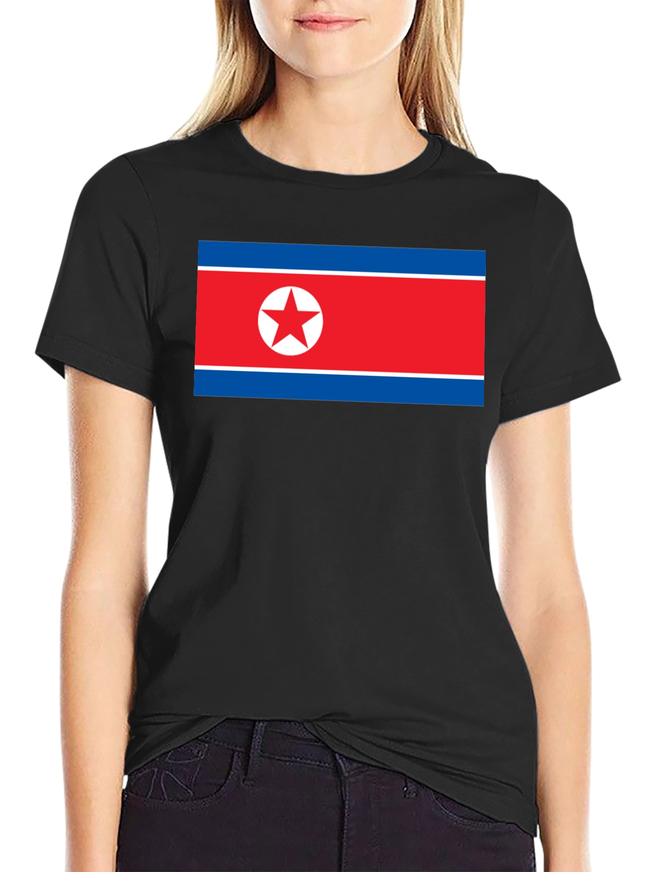 North Korea Flag Graphic T-Shirt - Black