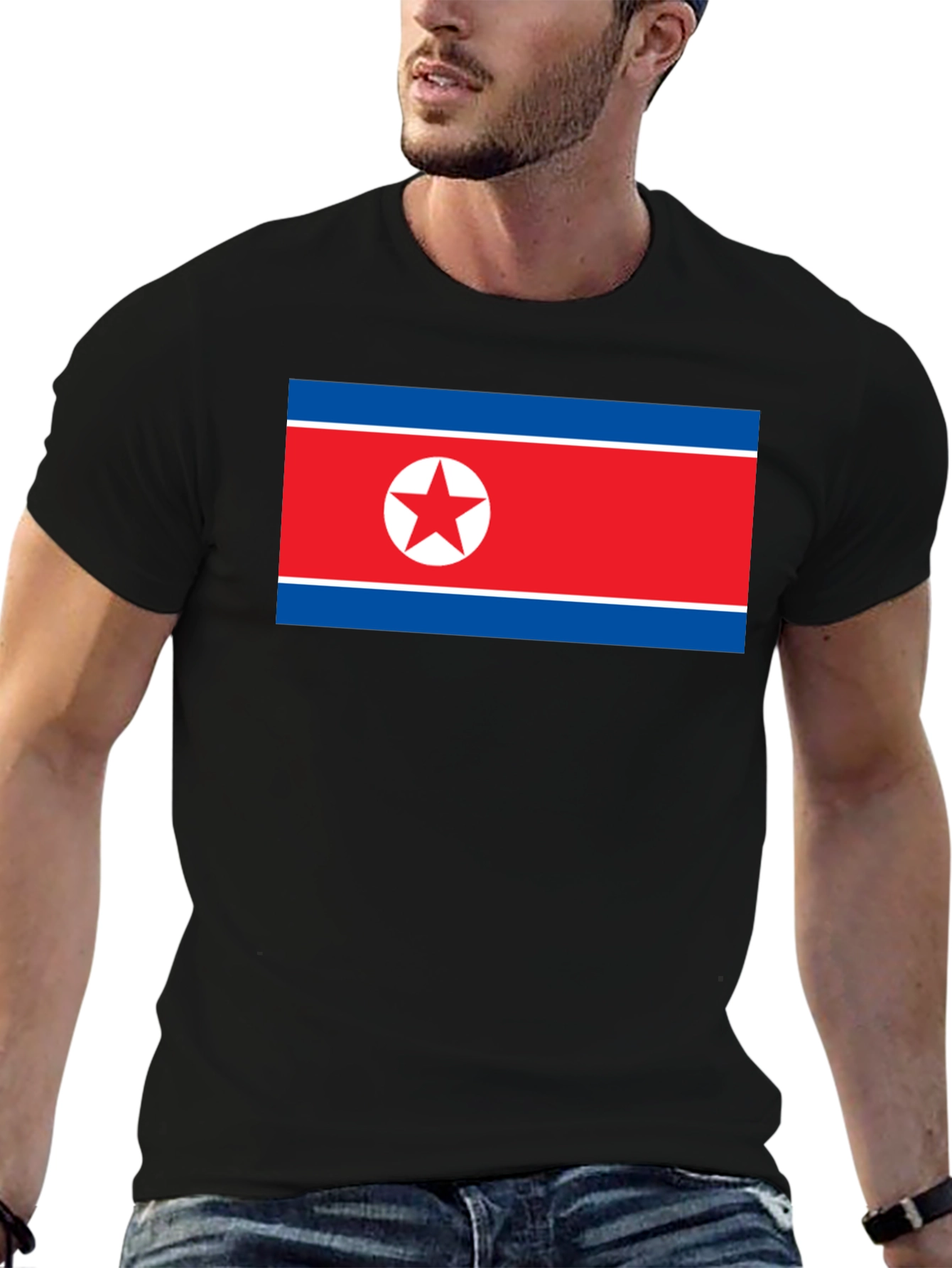 North Korea Flag Graphic T-Shirt - Black
