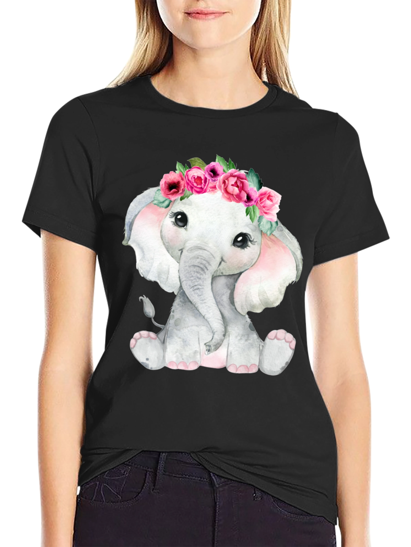 Cute Elephant Floral Crown T-Shirt