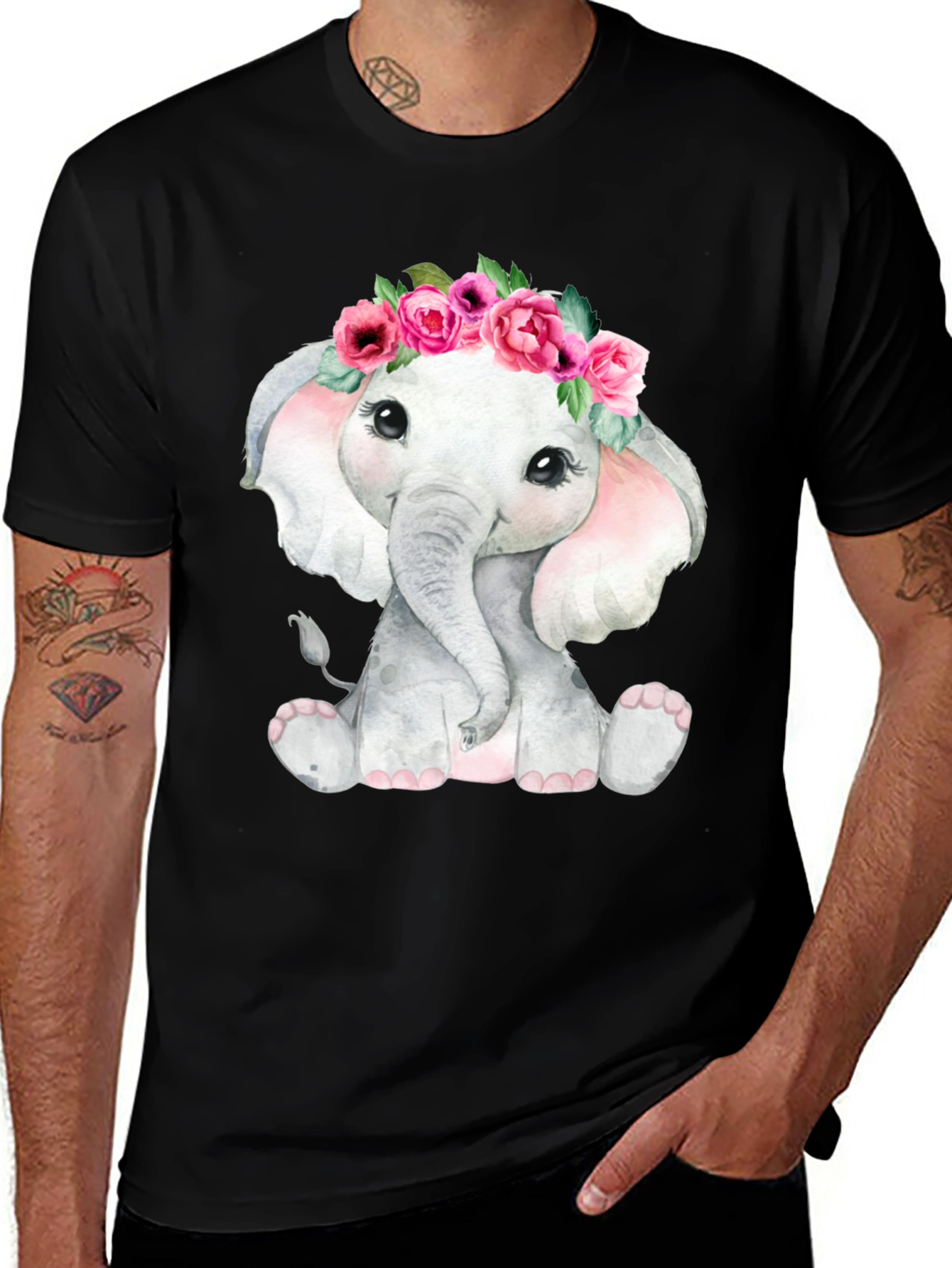Cute Elephant Floral Crown T-Shirt
