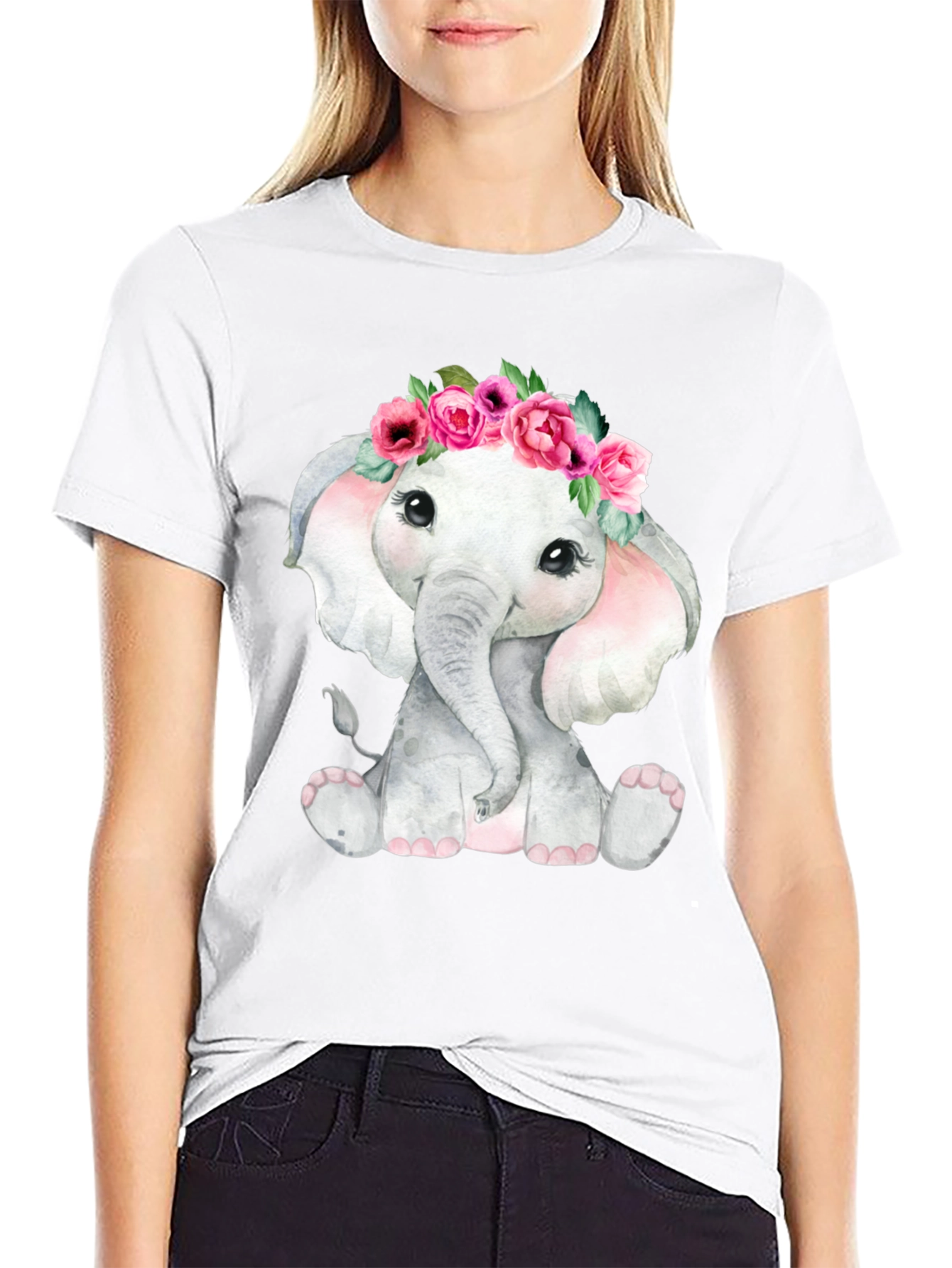 Cute Elephant Floral Crown T-Shirt