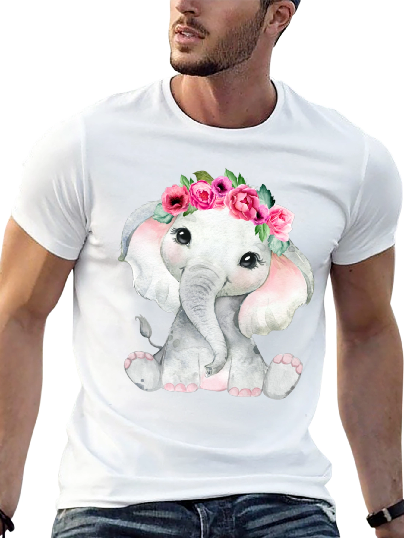 Cute Elephant Floral Crown T-Shirt