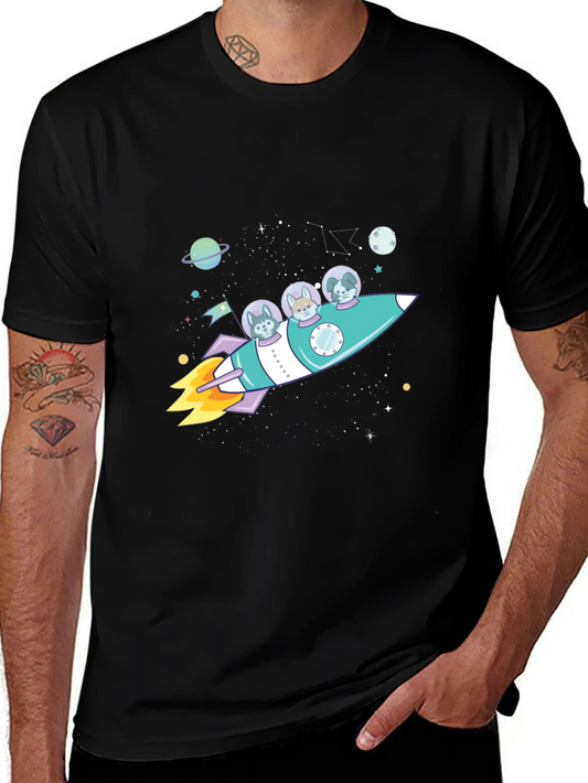 Dogs in Space Rocket Graphic T-Shirt