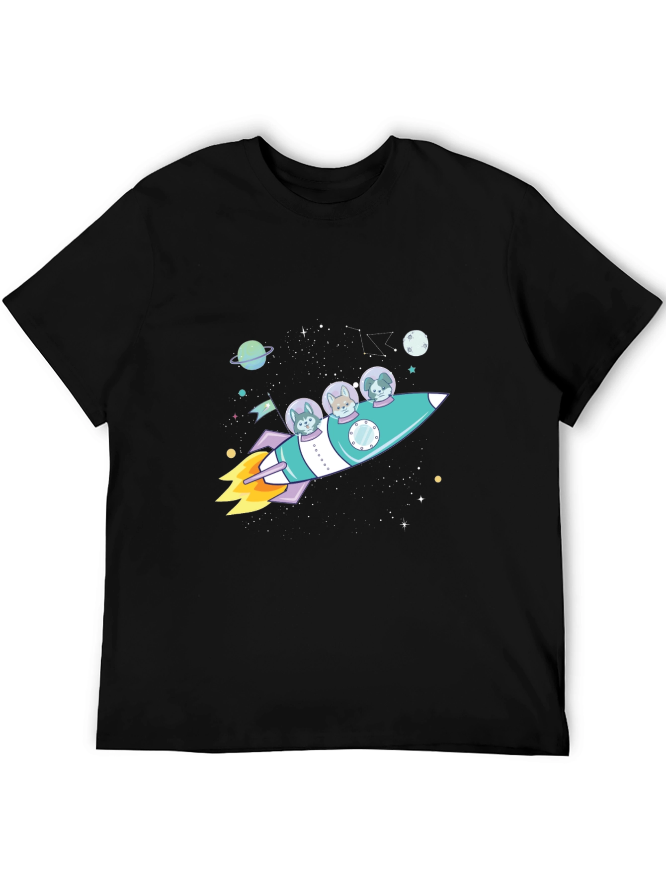 Dogs in Space Rocket Graphic T-Shirt