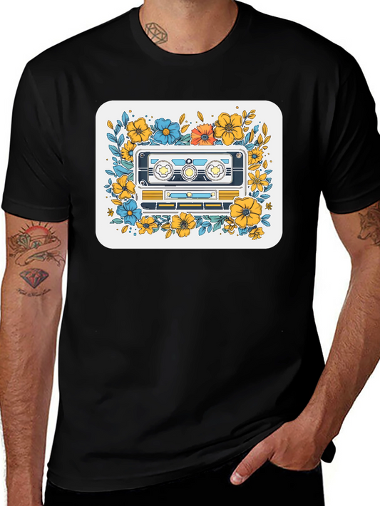Retro Cassette Floral T-Shirt - Vintage Style