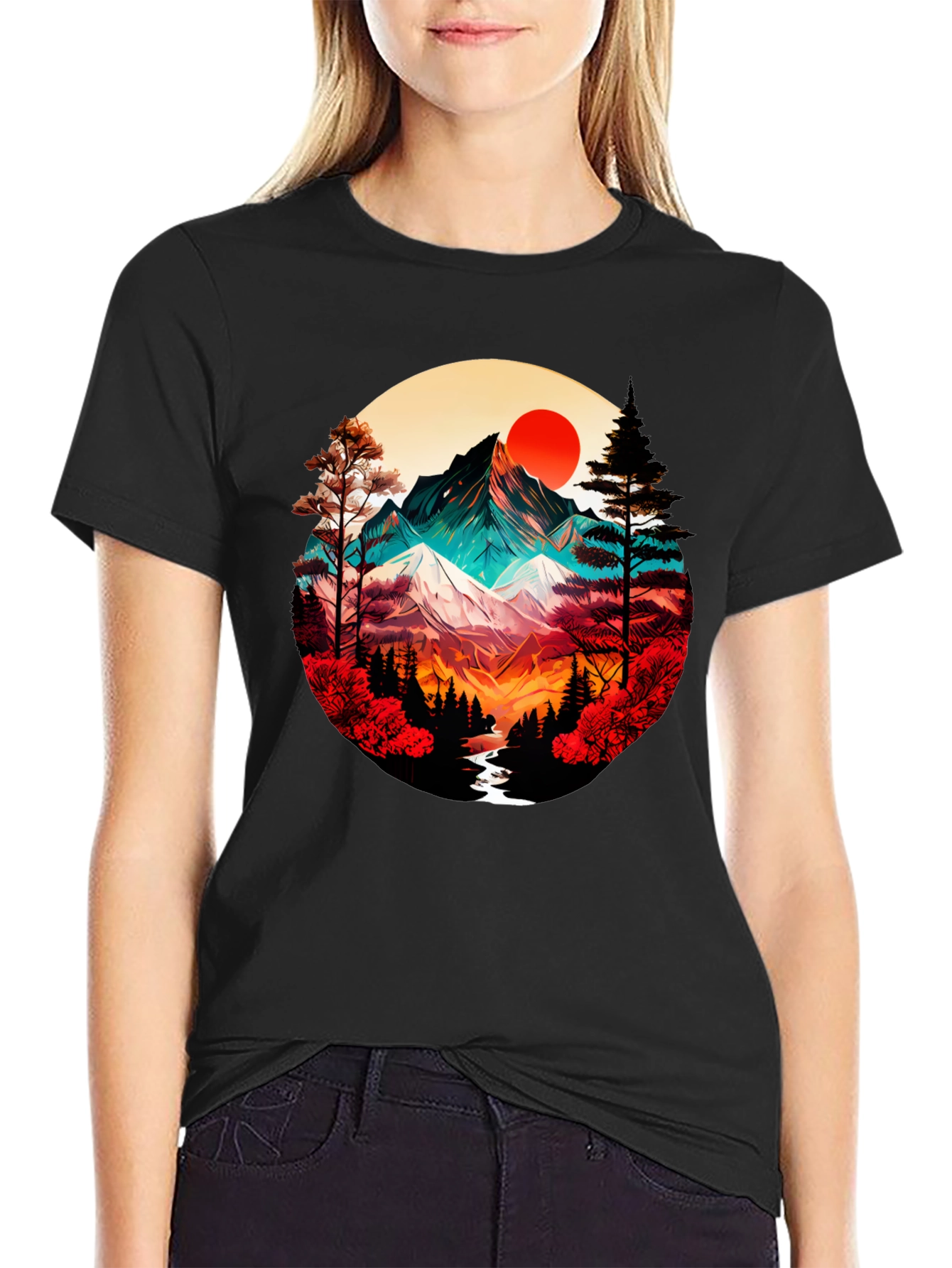 Mountain Sunset Graphic Tee - Artistic Design