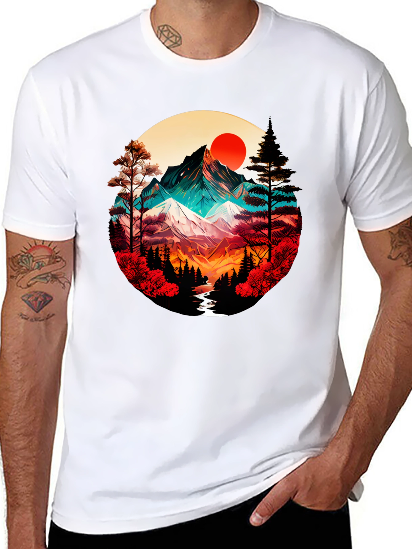 Mountain Sunset Graphic Tee - Artistic Design
