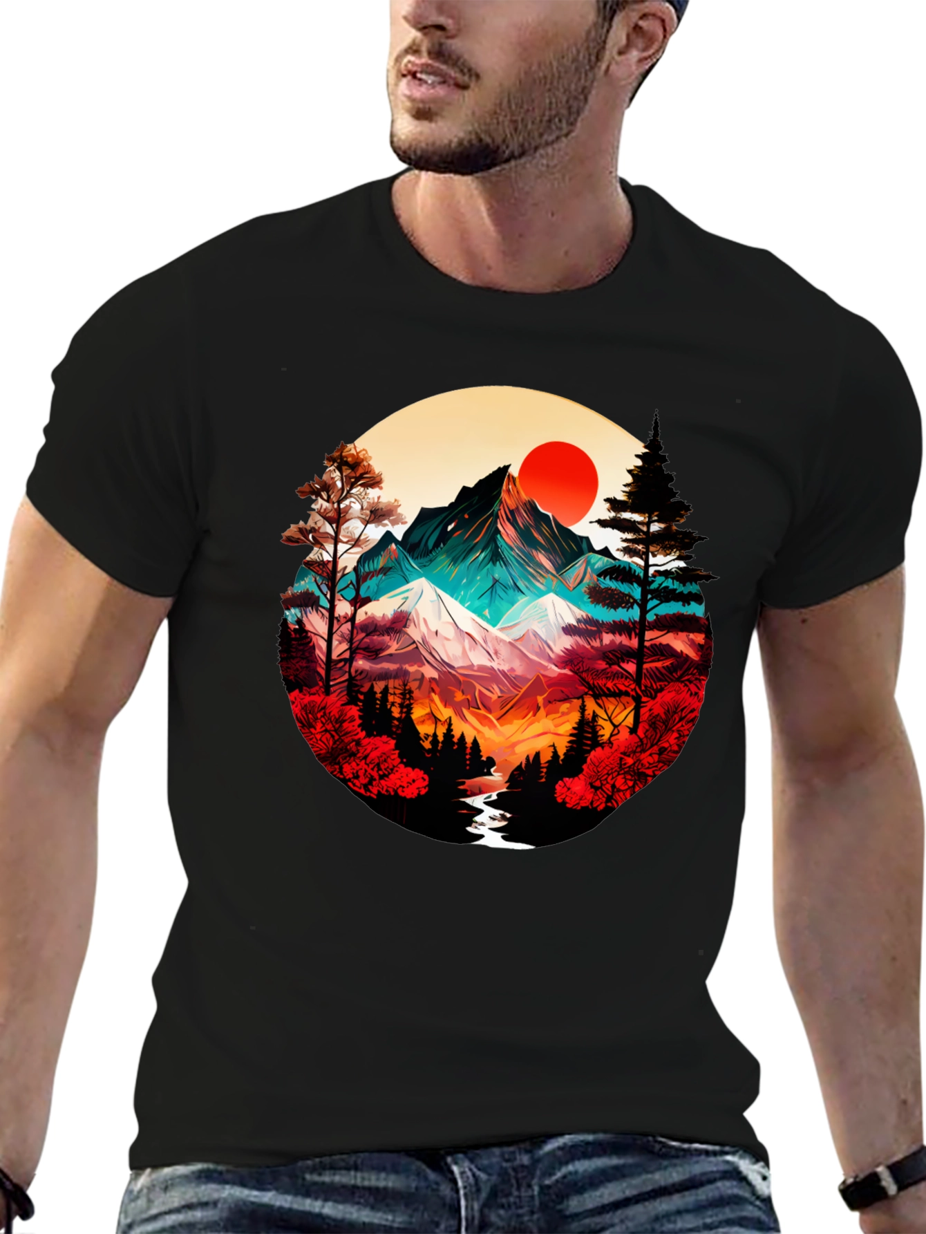 Mountain Sunset Graphic Tee - Artistic Design