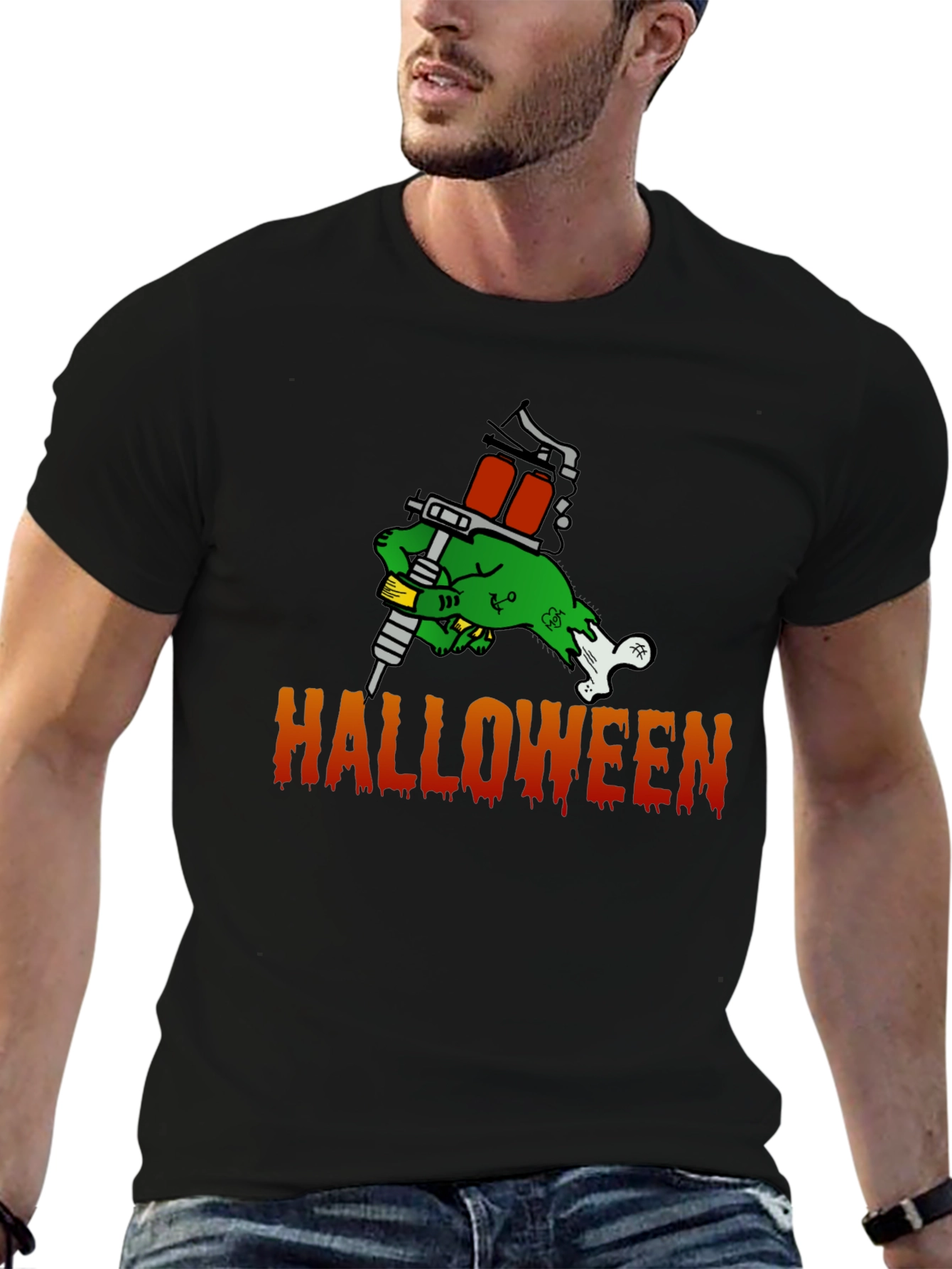 Halloween Tattoo Zombie T-Shirt - Spooky Fun!