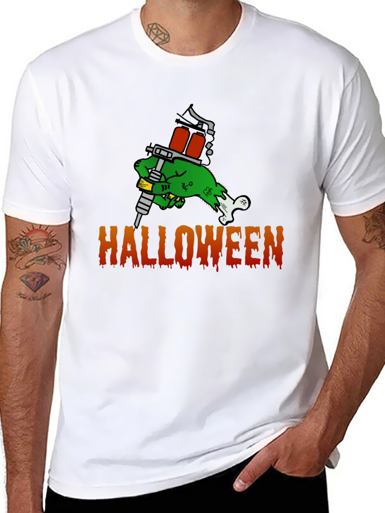 Halloween Tattoo Zombie T-Shirt - Spooky Fun!