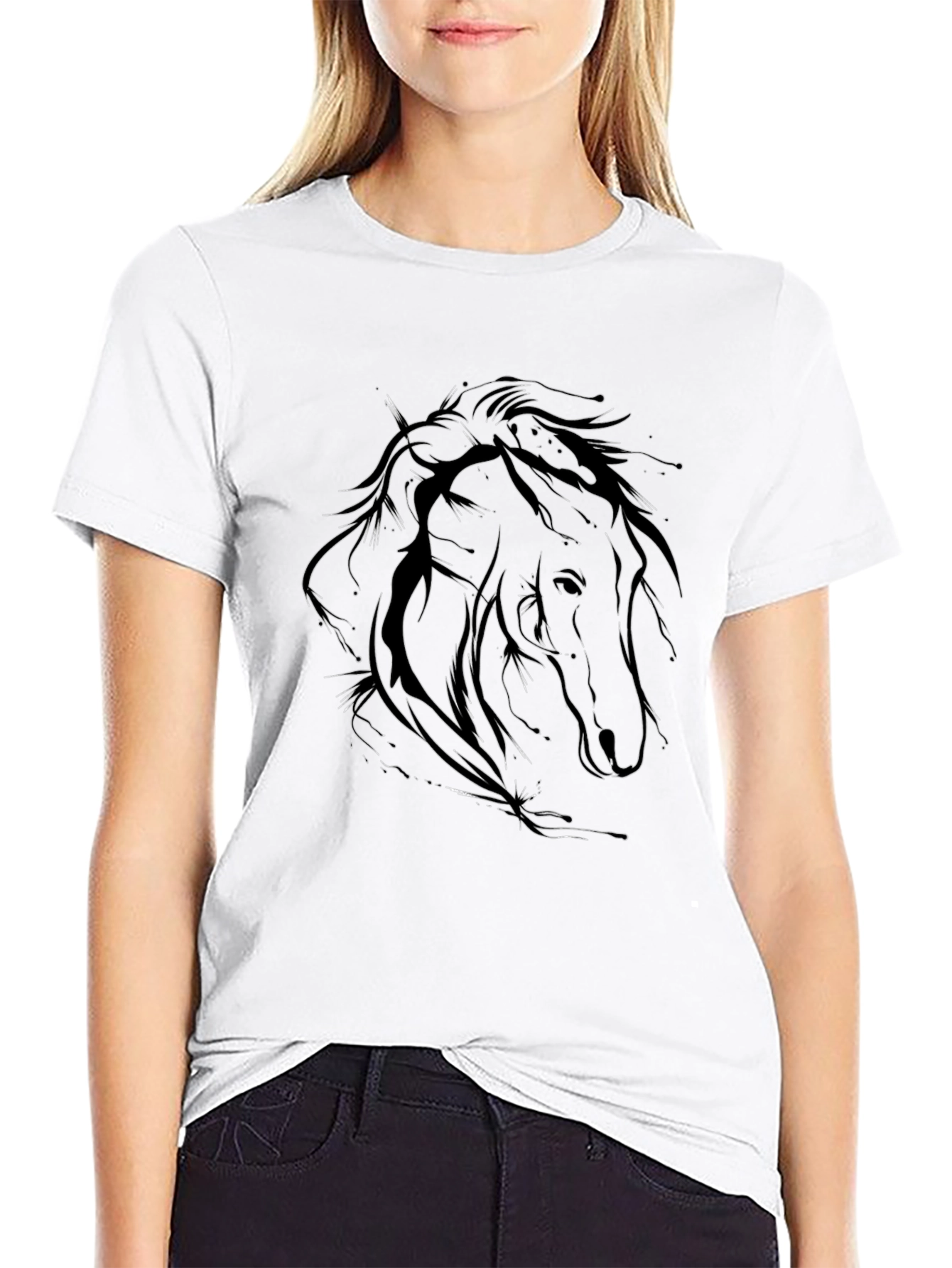 Mens Black Horse Outline Graphic T-Shirt