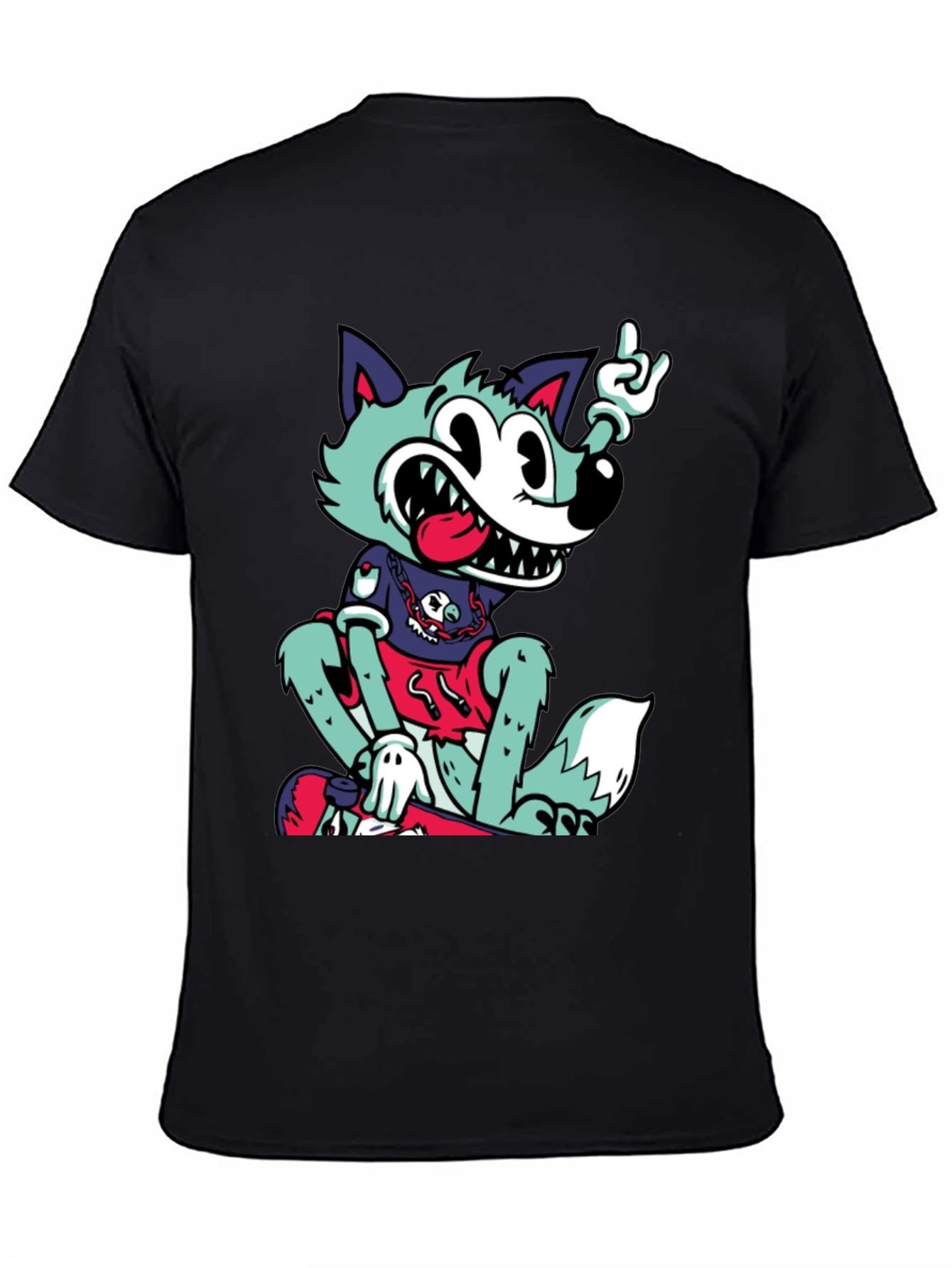 Cartoon Wolf Graphic Black Tee