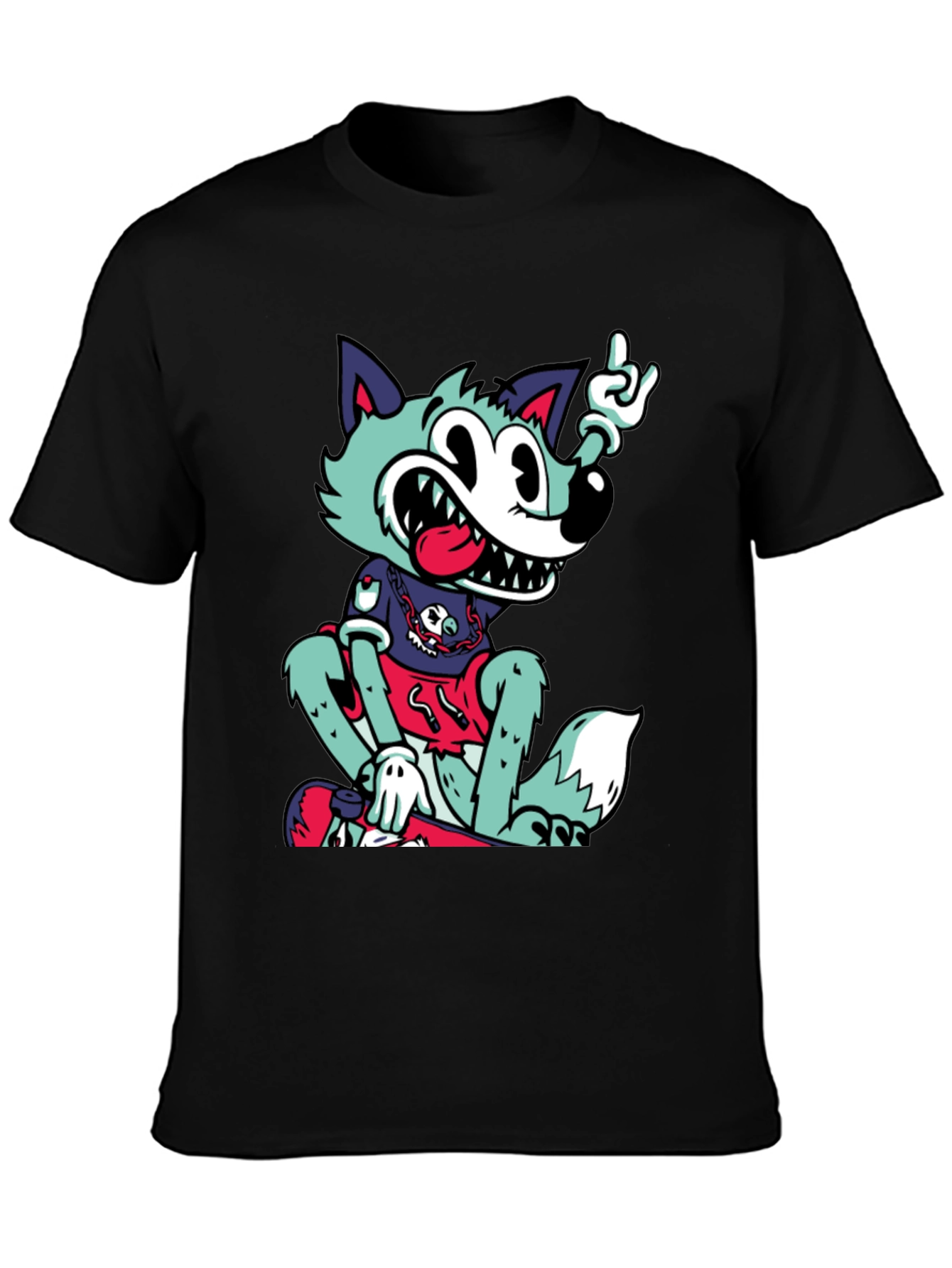 Cartoon Wolf Graphic Black Tee