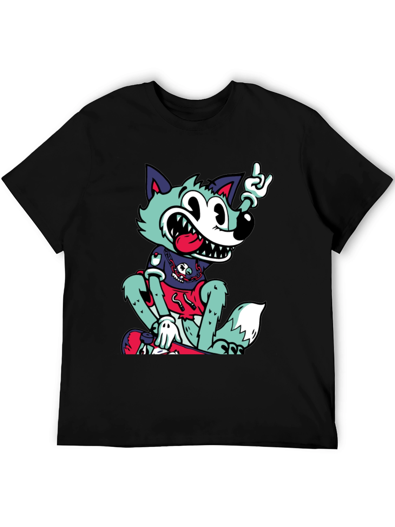 Cartoon Wolf Graphic Black Tee