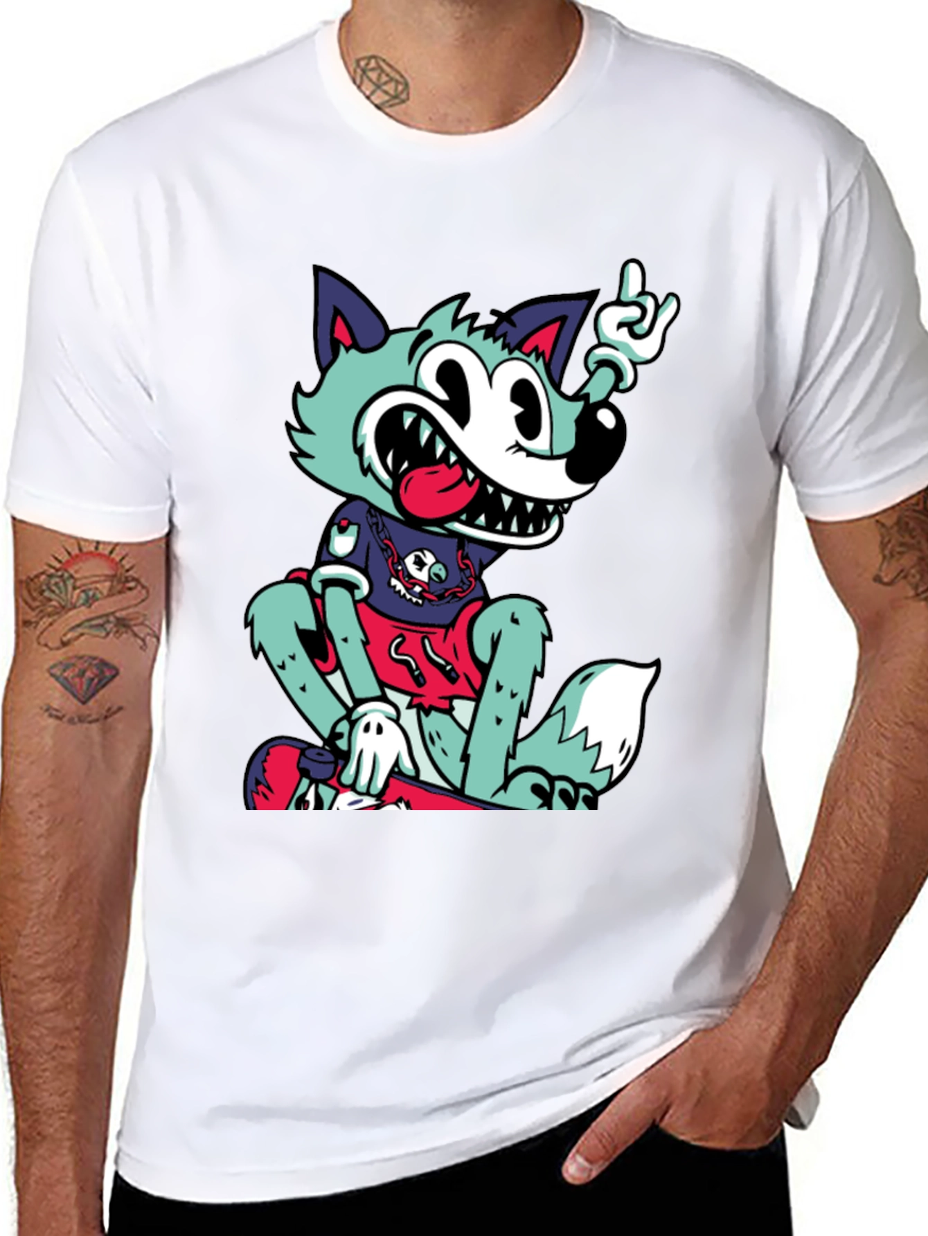 Cartoon Wolf Graphic Black Tee
