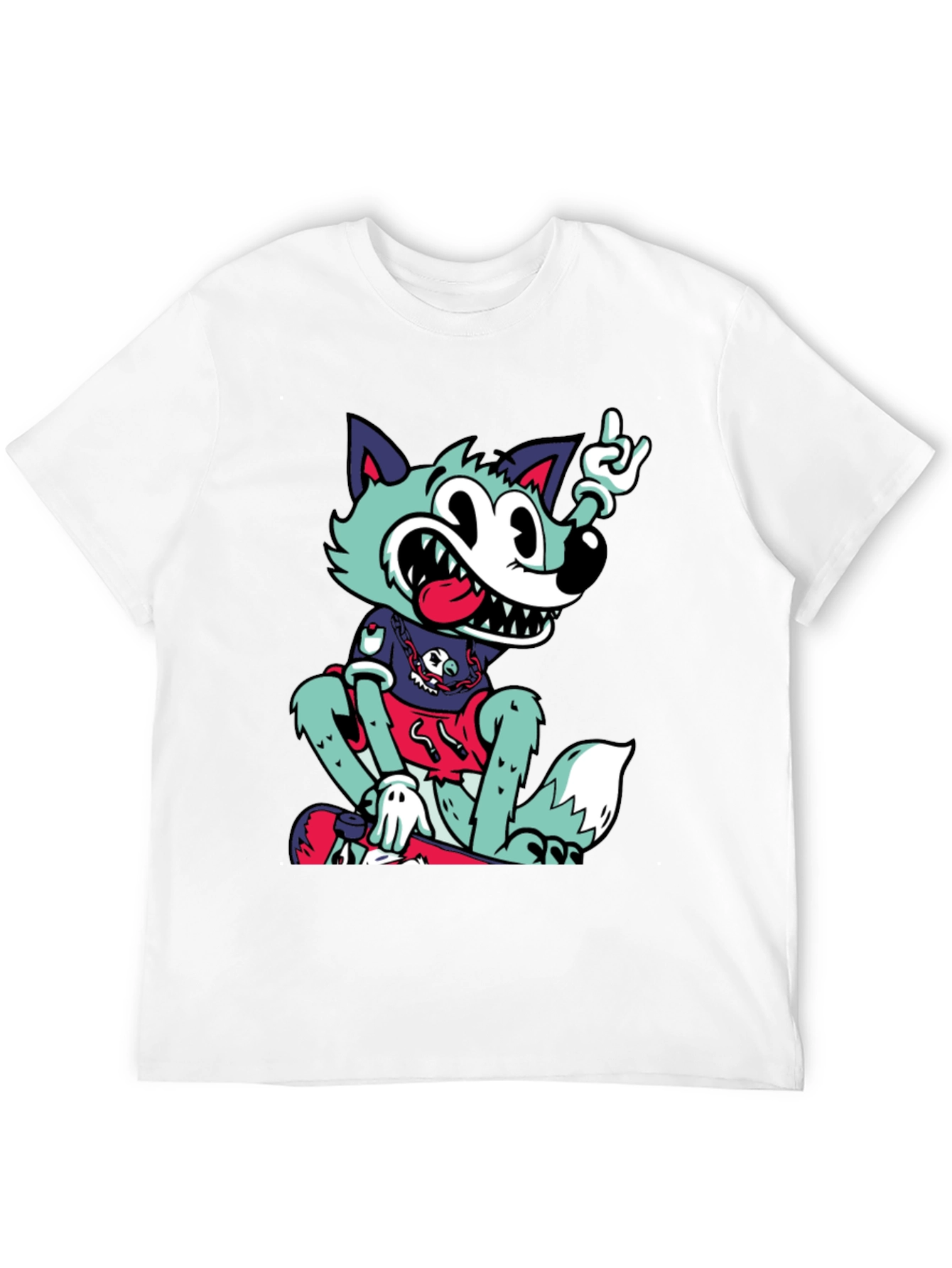 Cartoon Wolf Graphic Black Tee