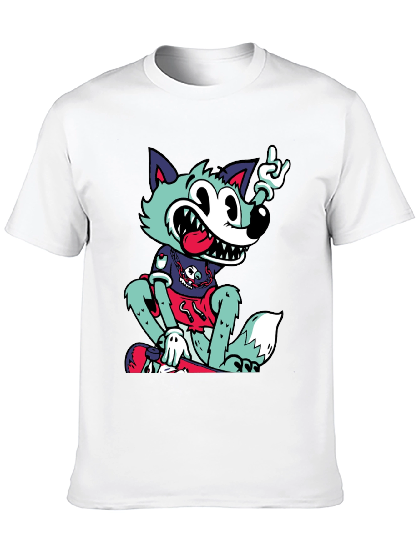 Cartoon Wolf Graphic Black Tee