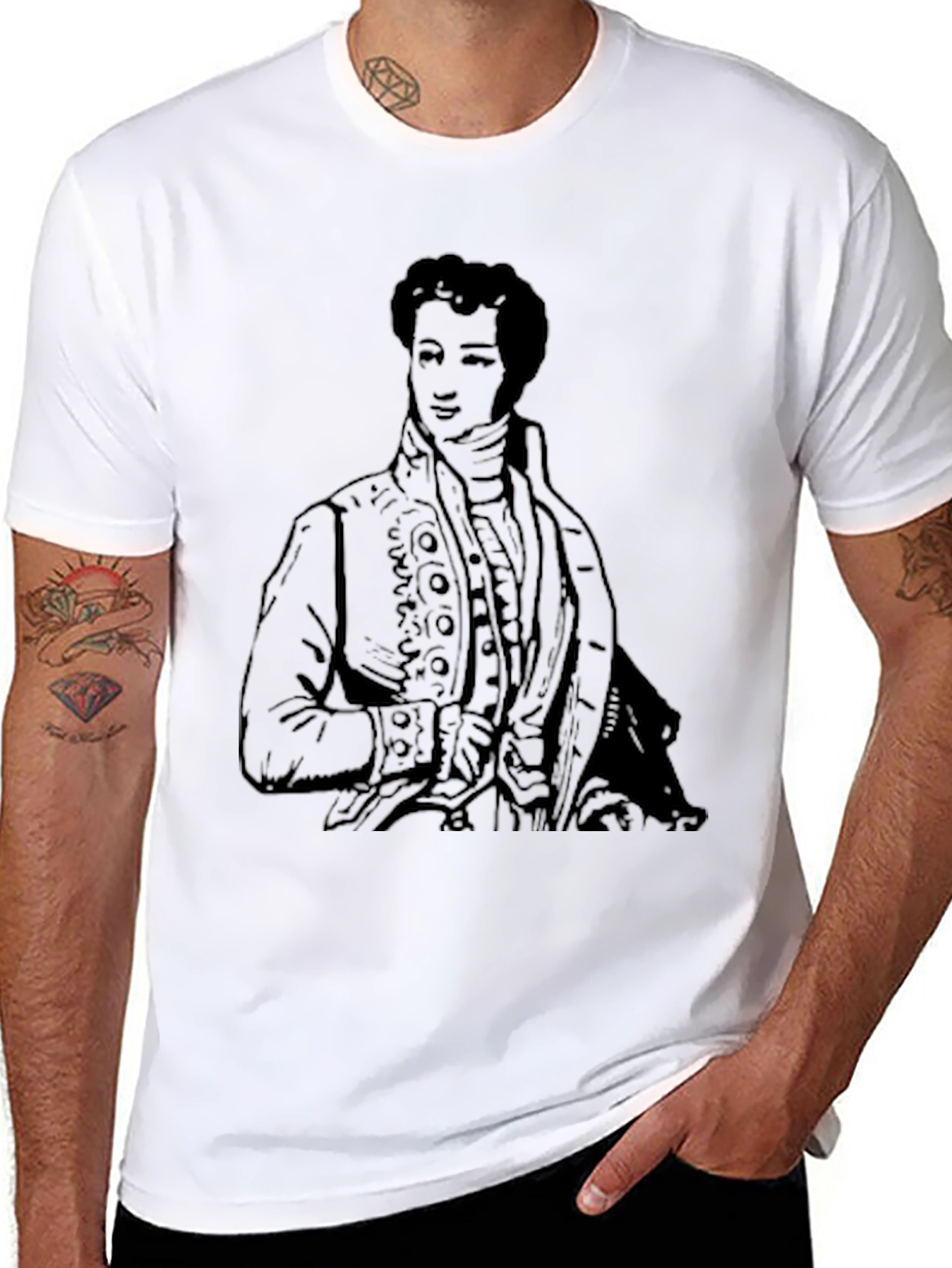 Black T-Shirt with Historical Figure Print