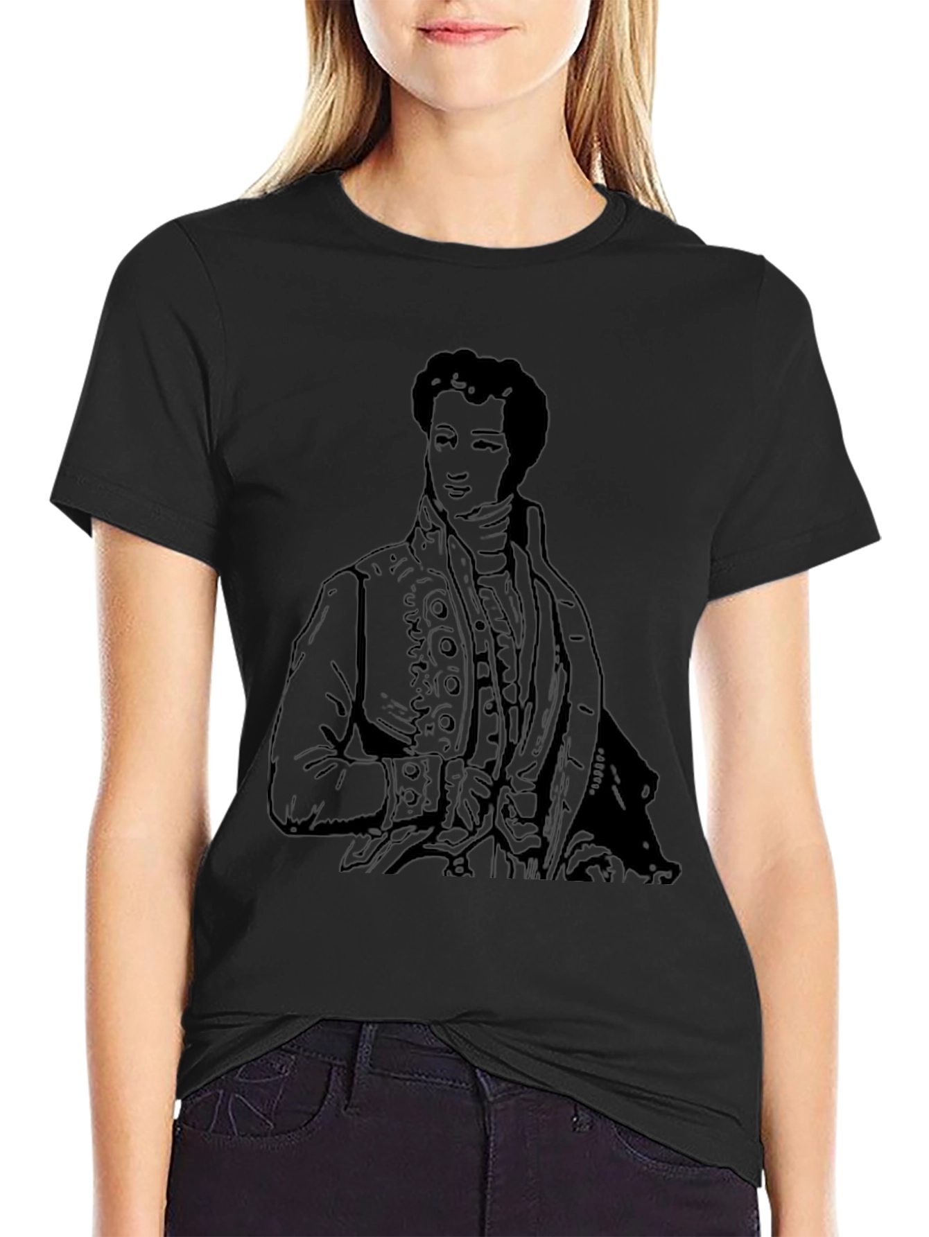 Black T-Shirt with Historical Figure Print
