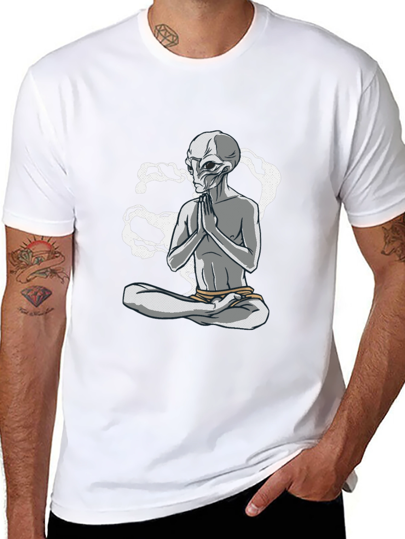 Meditating Alien Graphic Tee - Black