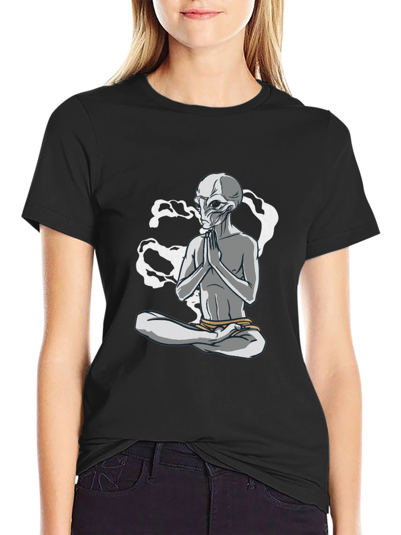 Meditating Alien Graphic Tee - Black