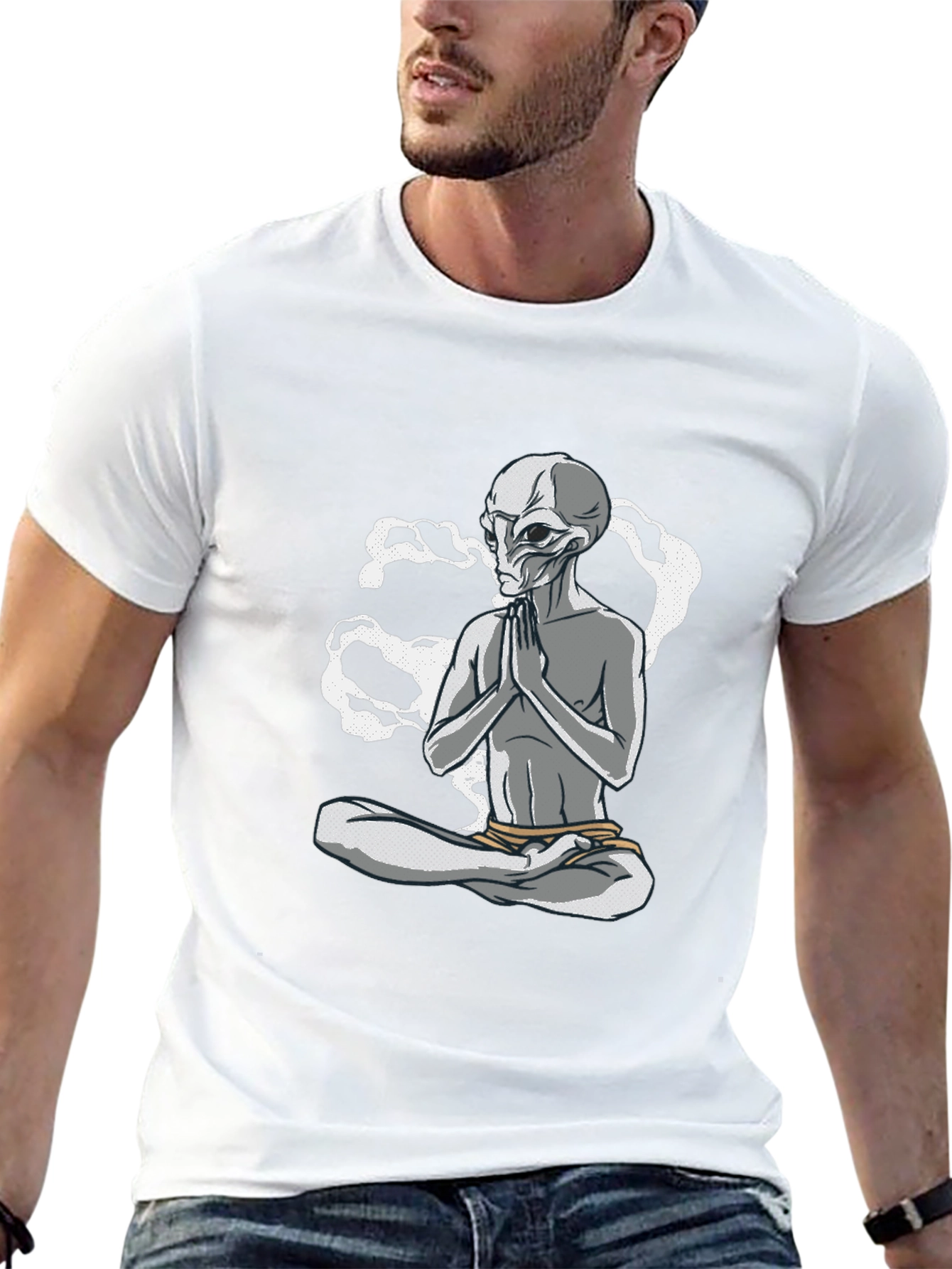 Meditating Alien Graphic Tee - Black