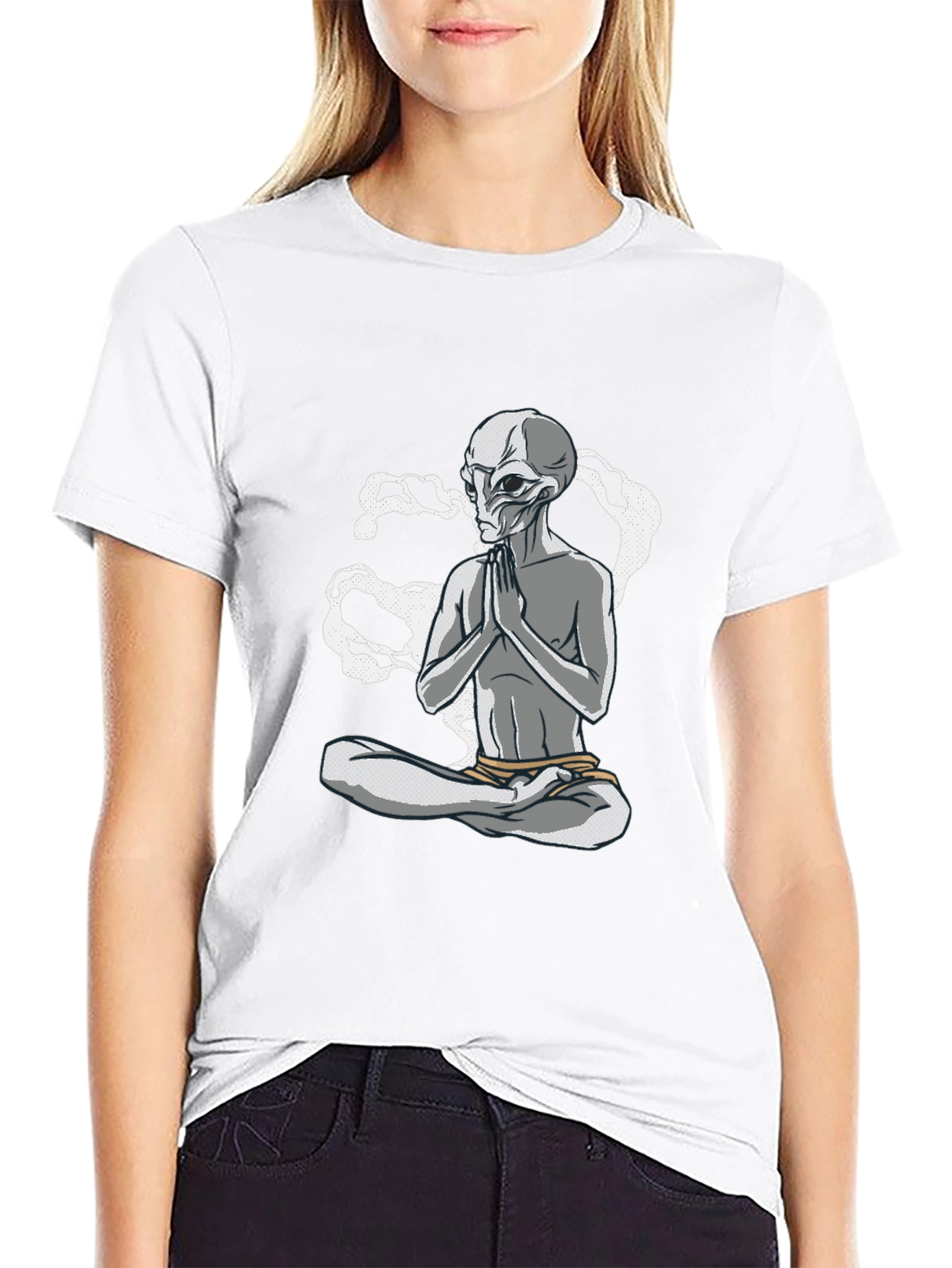 Meditating Alien Graphic Tee - Black