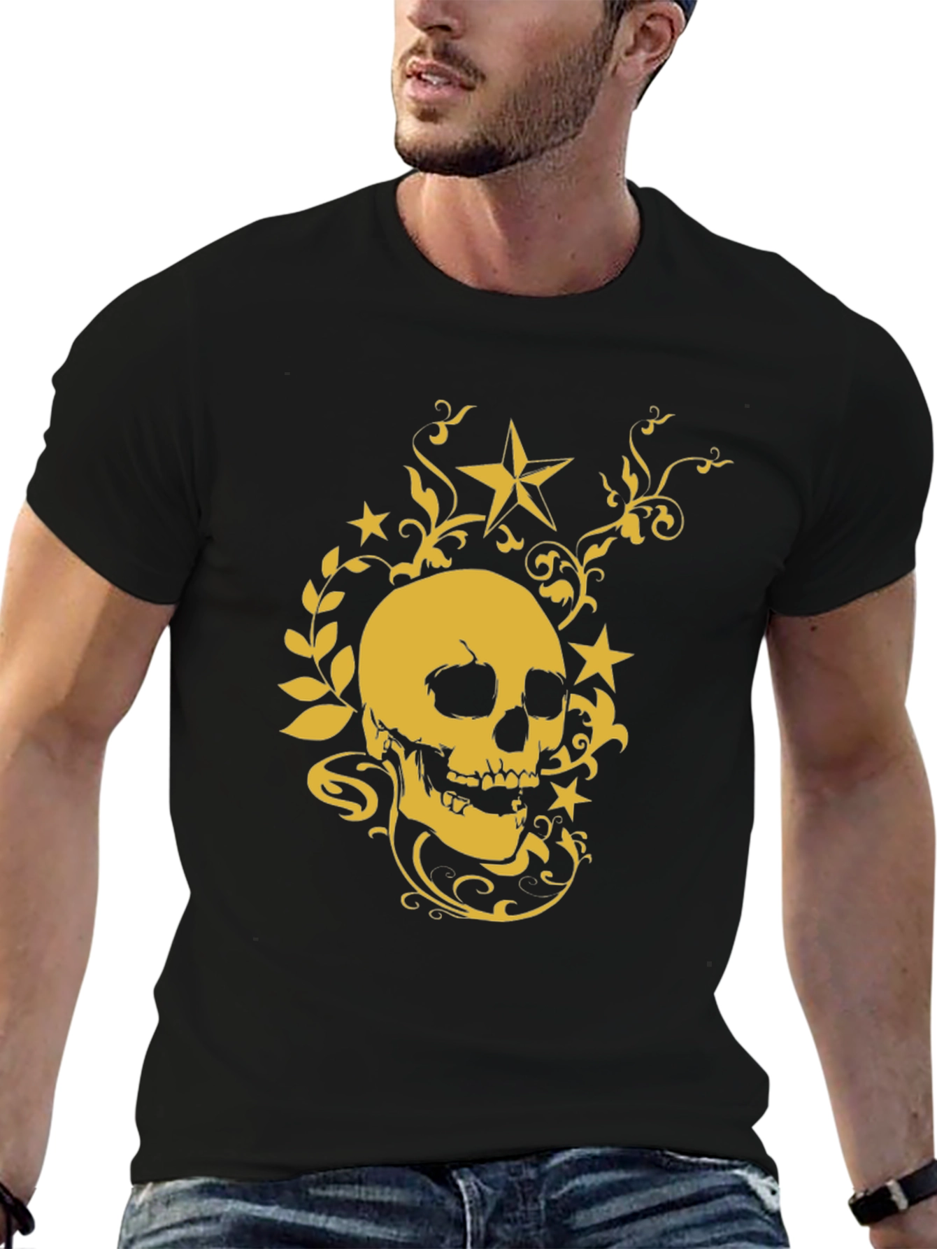 Skull & Stars Graphic Tee - Black Cotton Shirt