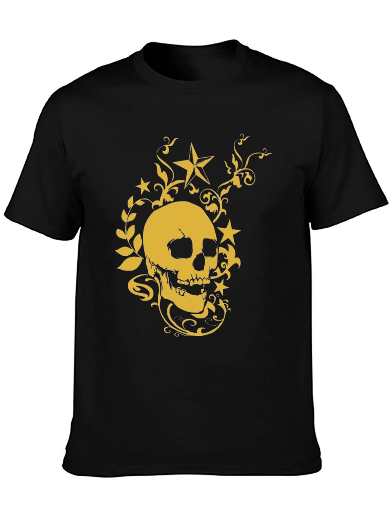 Skull & Stars Graphic Tee - Black Cotton Shirt