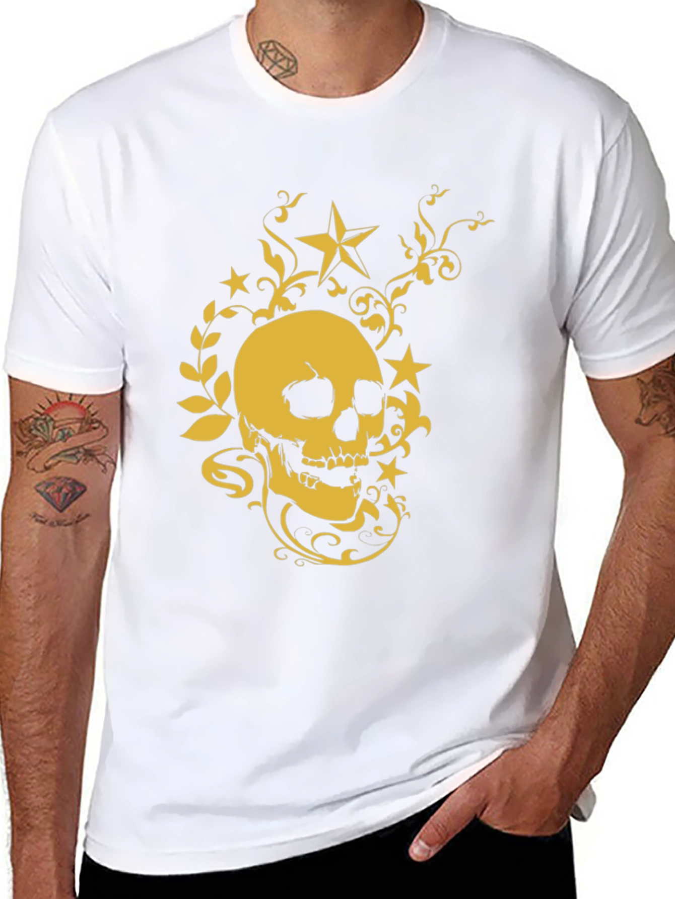 Skull & Stars Graphic Tee - Black Cotton Shirt
