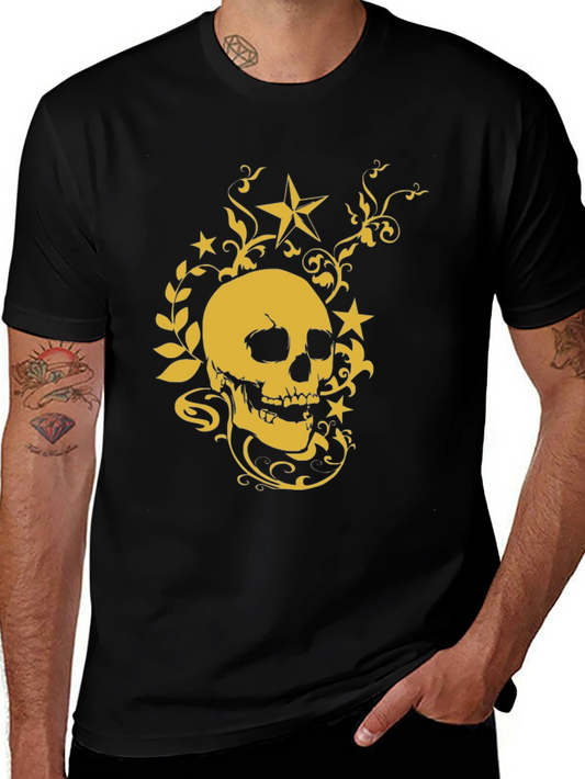 Skull & Stars Graphic Tee - Black Cotton Shirt