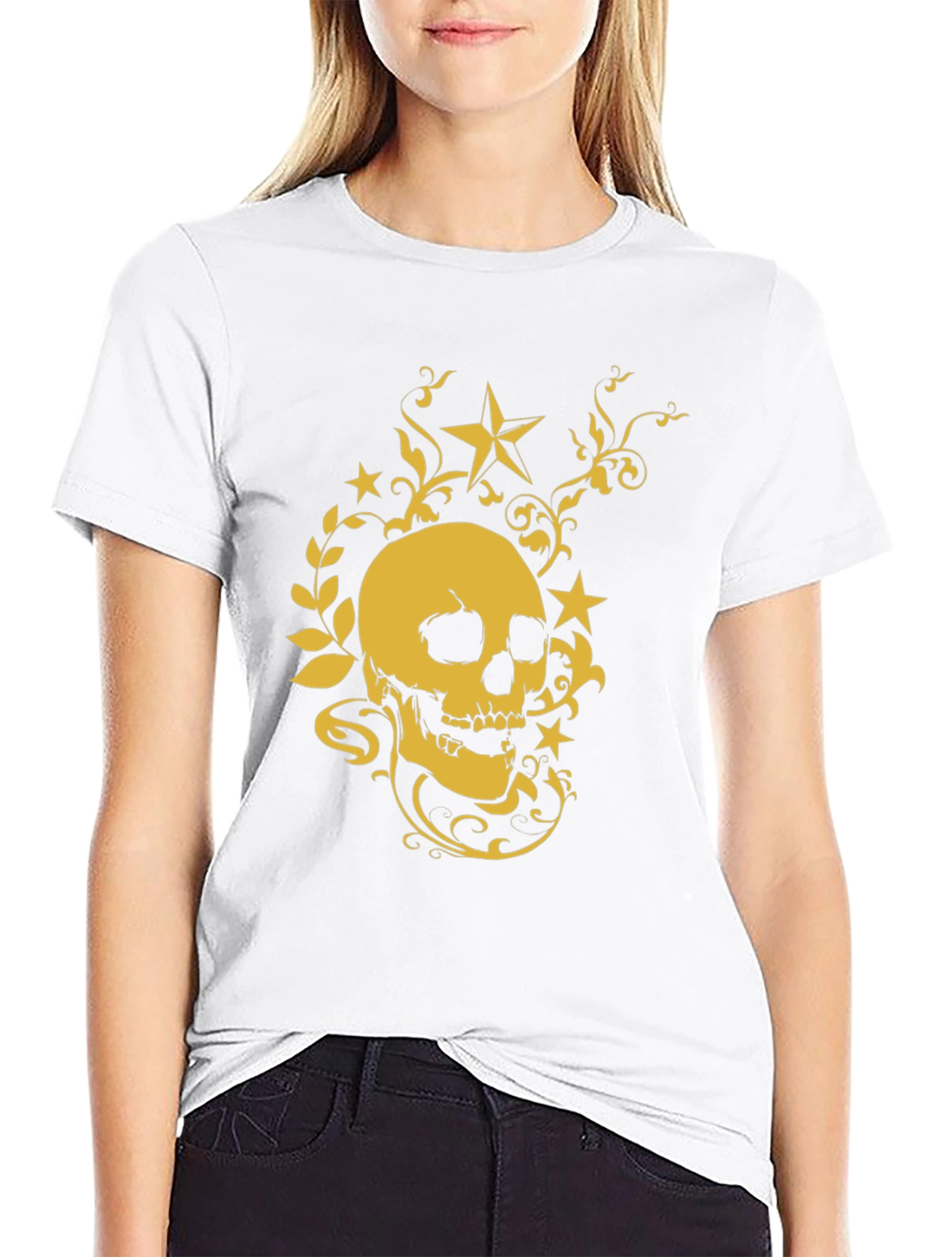 Skull & Stars Graphic Tee - Black Cotton Shirt
