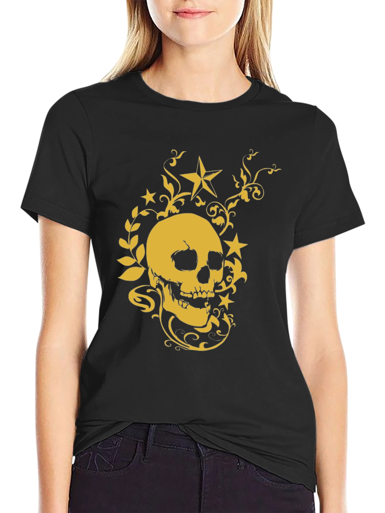 Skull & Stars Graphic Tee - Black Cotton Shirt