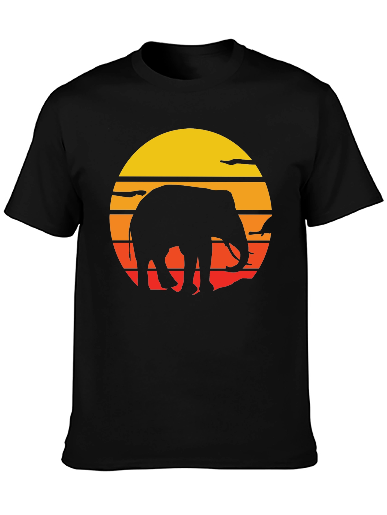 Elephant Sunset Graphic Tee - Black Cotton T-Shirt