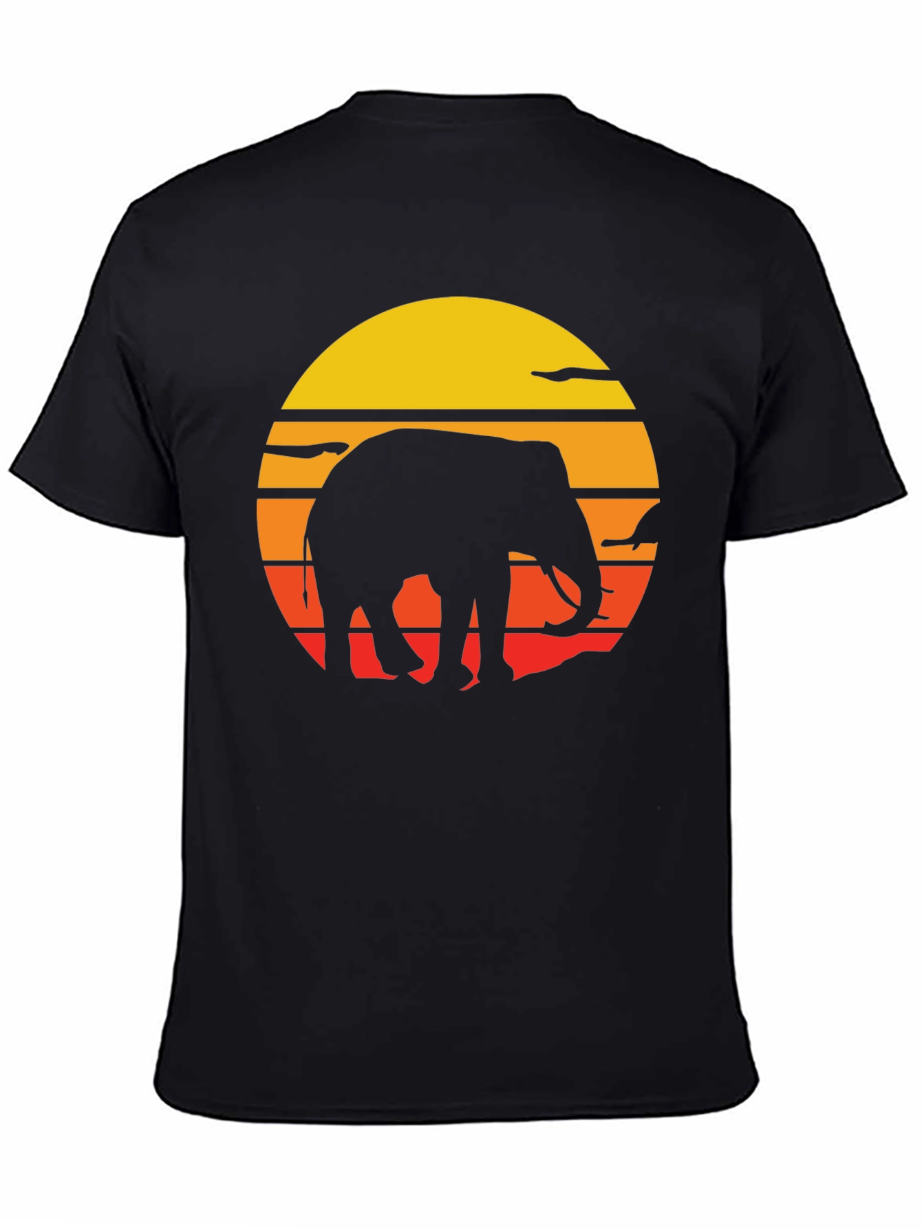 Elephant Sunset Graphic Tee - Black Cotton T-Shirt